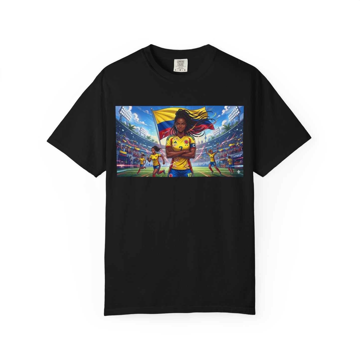 Soccer Champion Graphic T-Shirt — Woman Goalkeeper Stadium Art