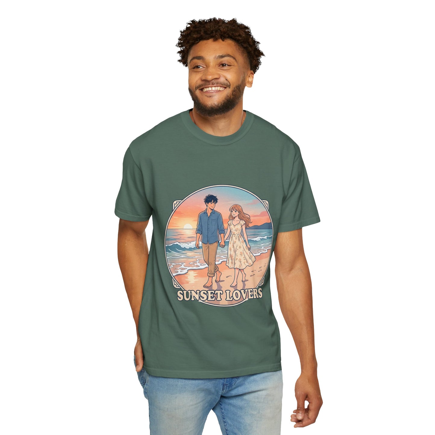 Sunset Lovers Beach T-Shirt — Romantic Couple Graphic Tee