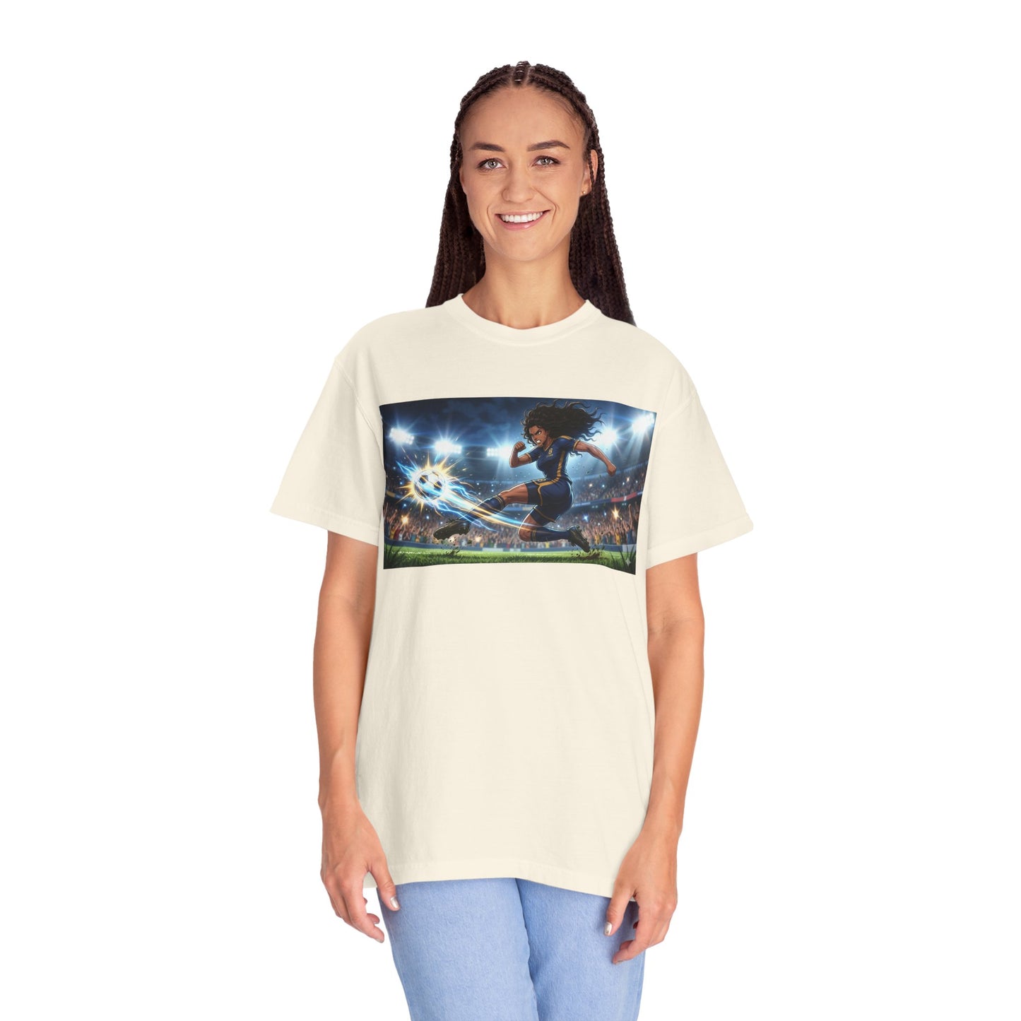 Soccer Kick Graphic T-Shirt — Energetic Stadium Football Design