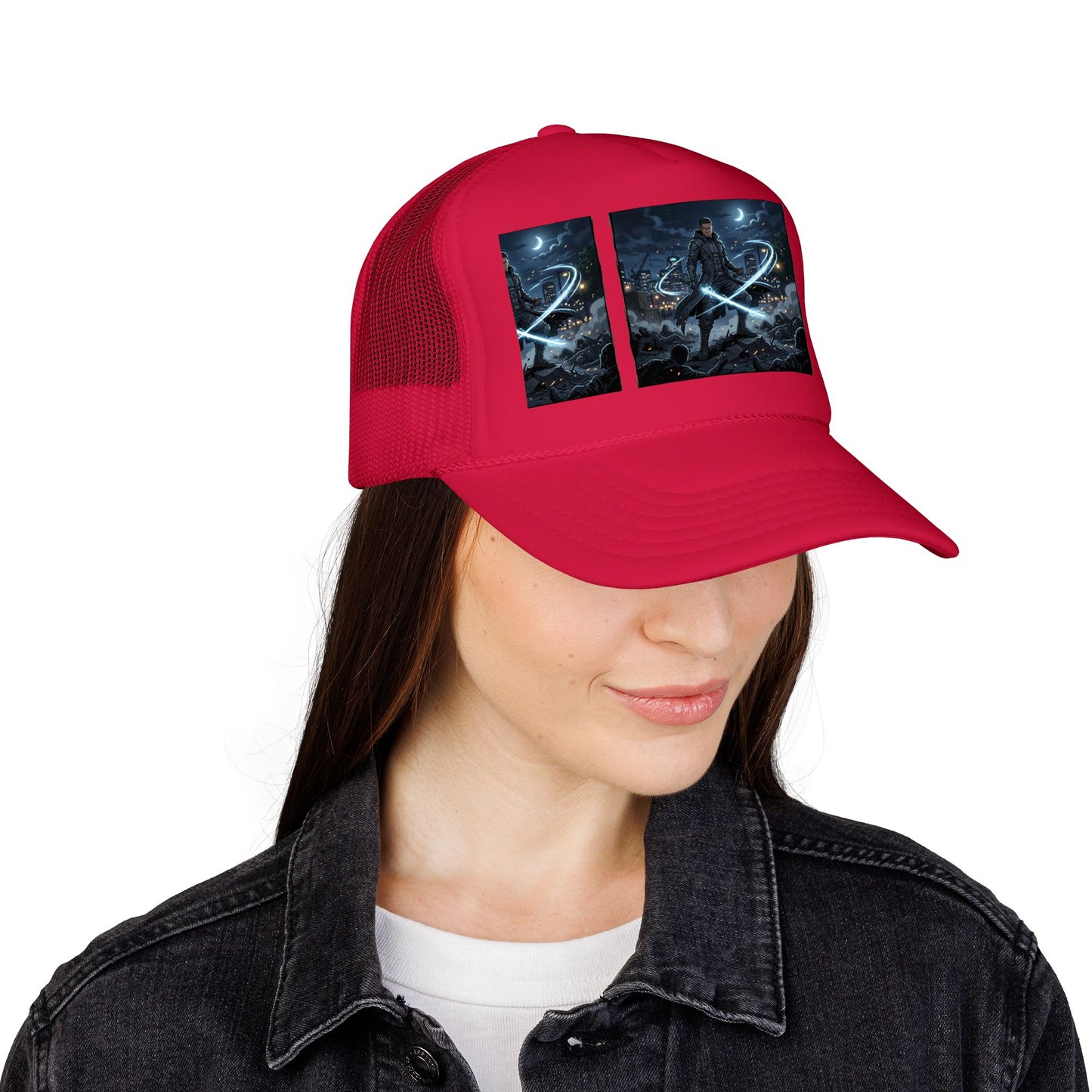 Trucker Hat — Neon Samurai Triptych Foam Trucker Cap