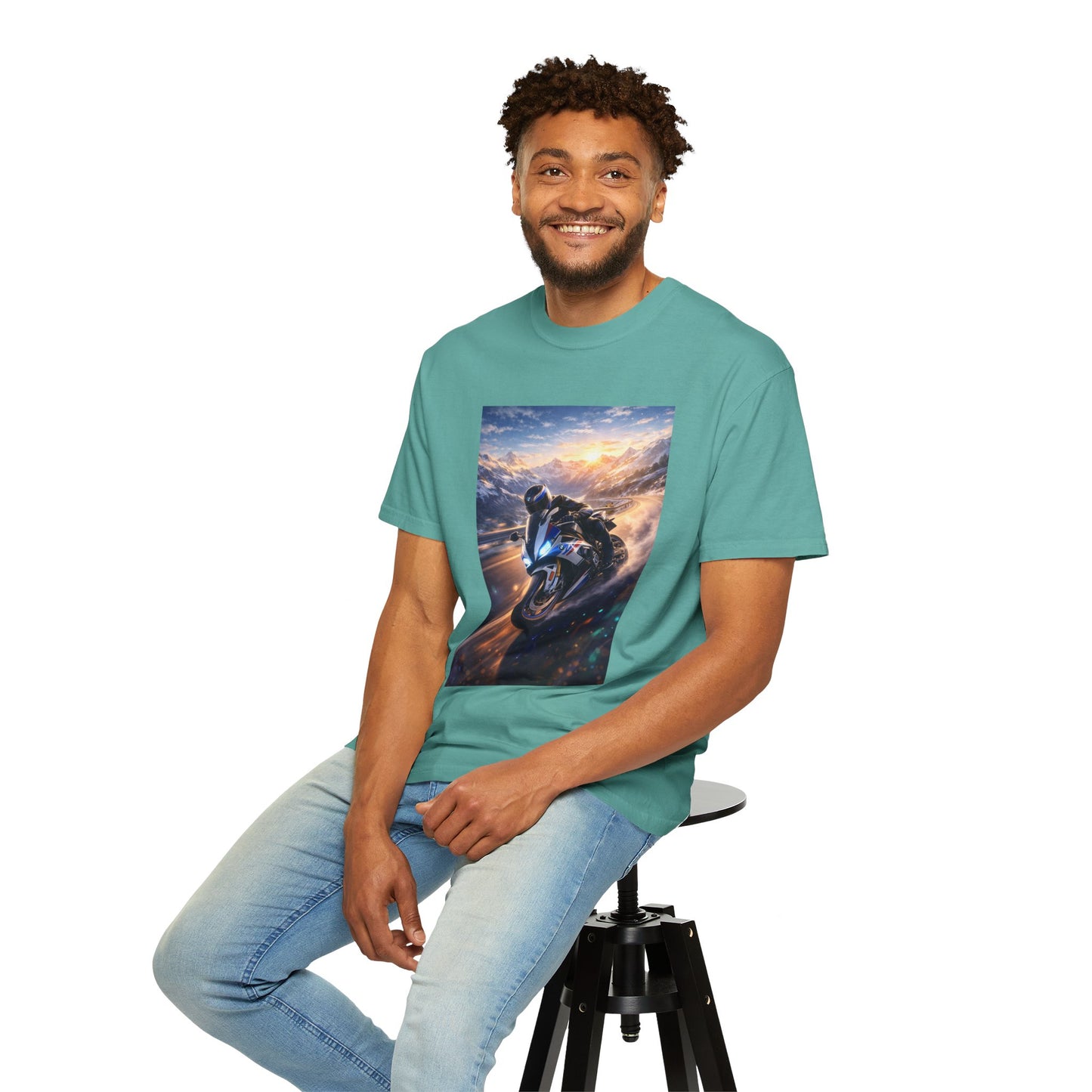 BMW S1000RR ALPINE GHOST RIDE - T‑Shirt — Sportbike Skyline Graphic Tee