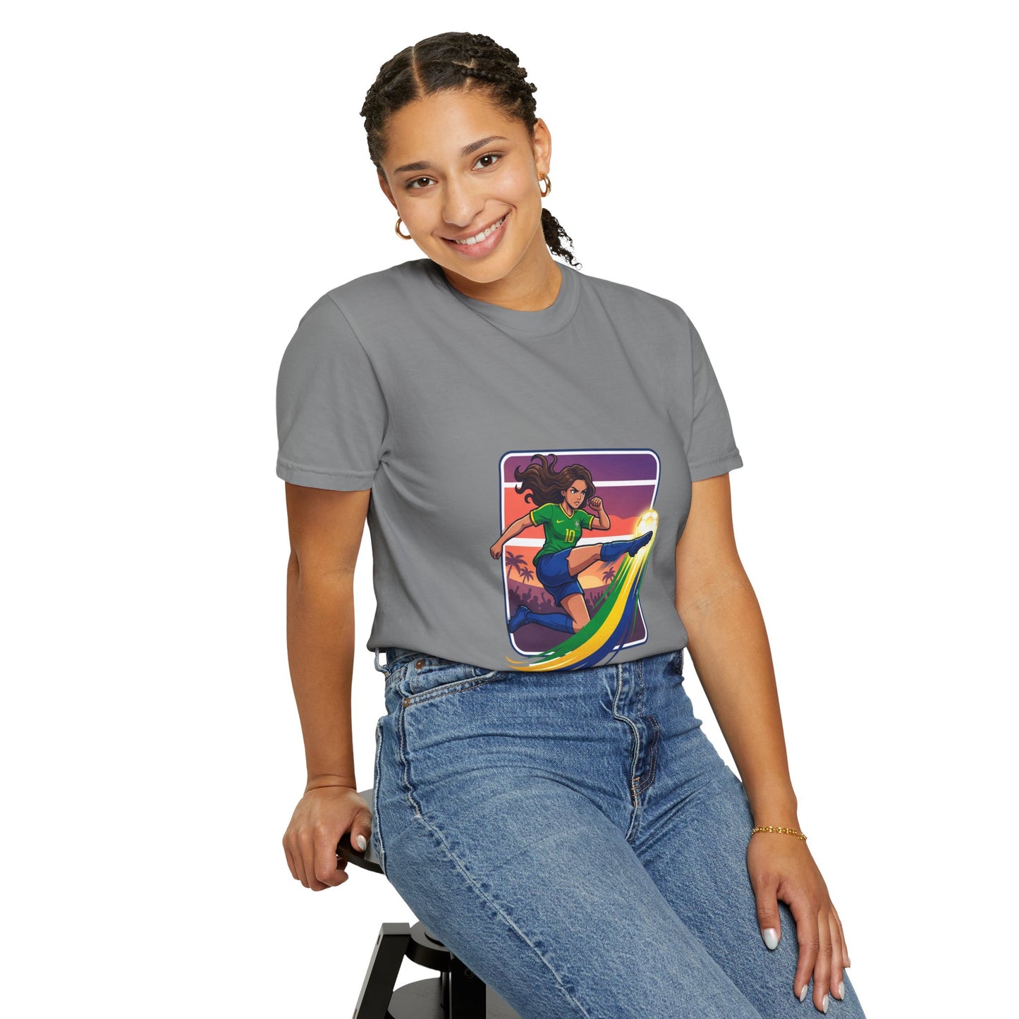 Surfing Sunset T-Shirt — Girl Surfer Rainbow Wave Graphic Tee