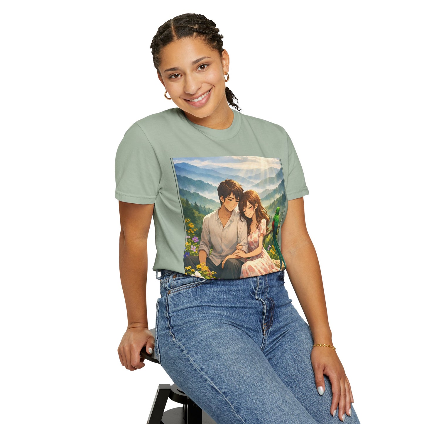 Romantic Anime Couple T-Shirt — Sunset Meadow Illustration