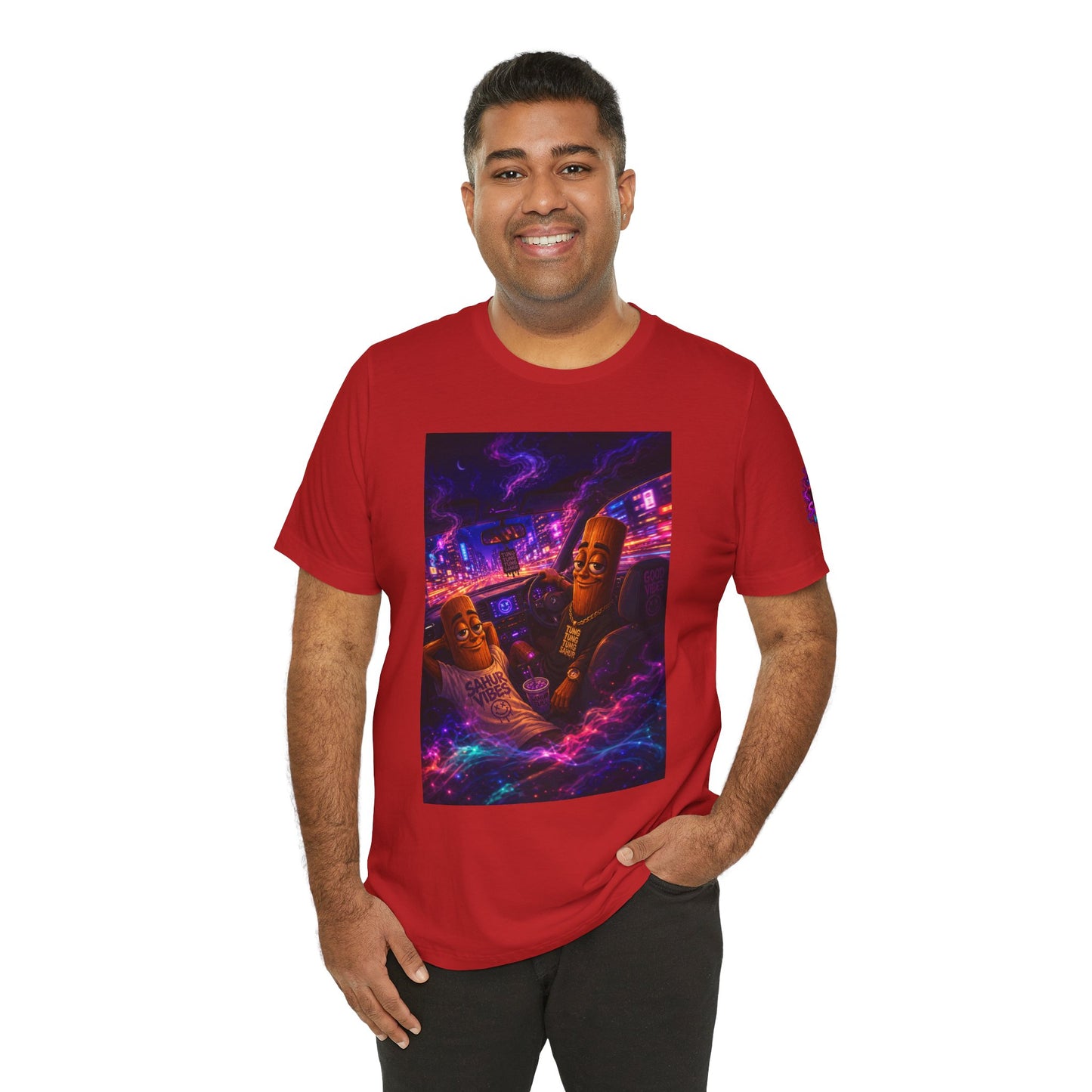 Tung Tung Tung Sahur Who Ride Like Us T-Shirt — Night Cruise Vaporwave Graphic Tee