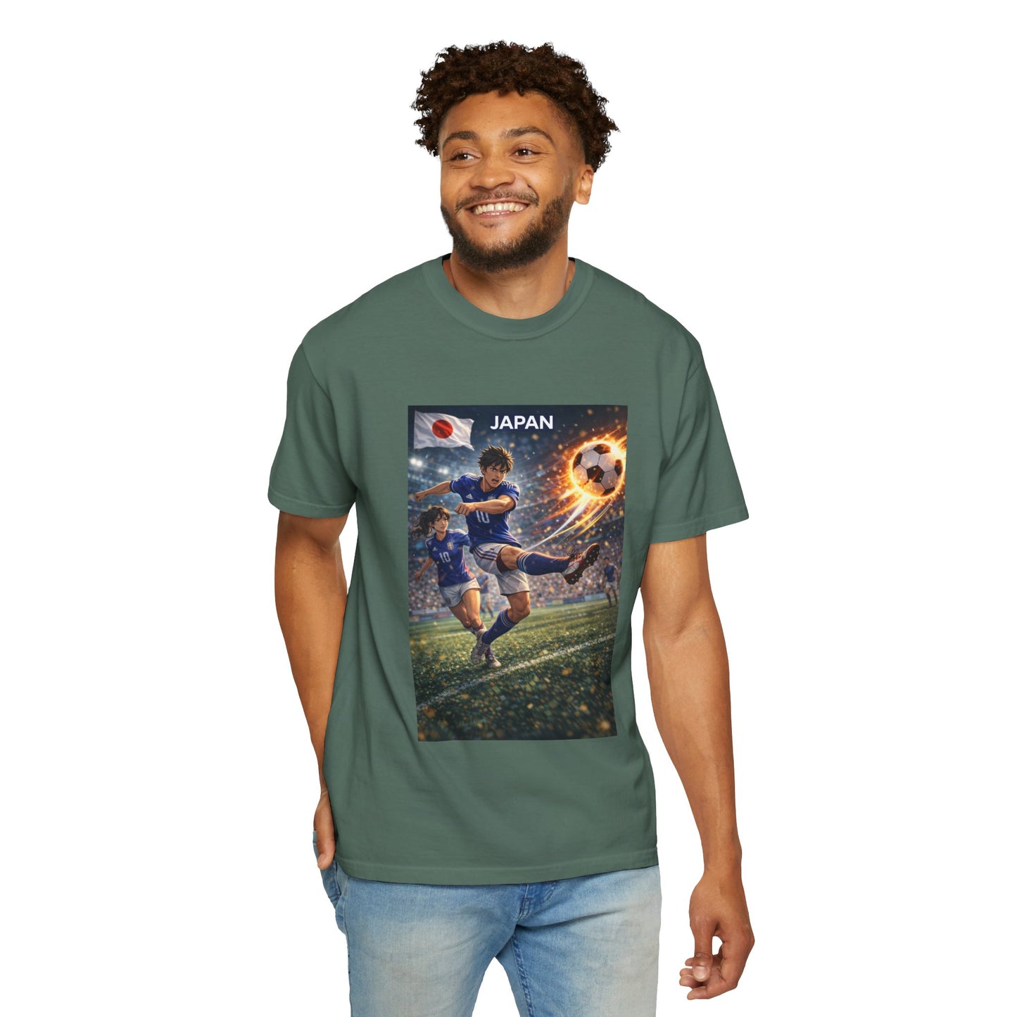 Japan Soccer Team Graphic T‑Shirt — Dynamic Football Players Design