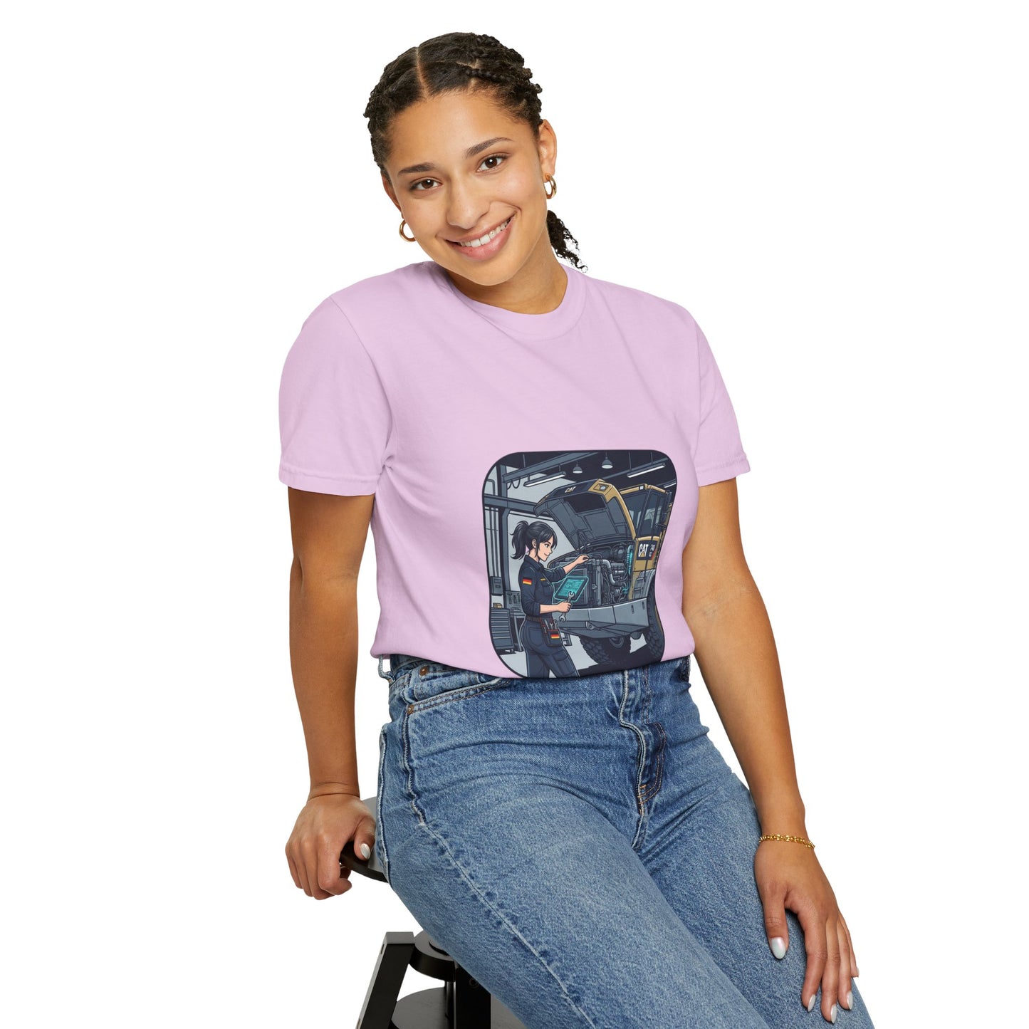 Mechanic Garage Scene T-Shirt — Vintage Truck Repair Illustration
