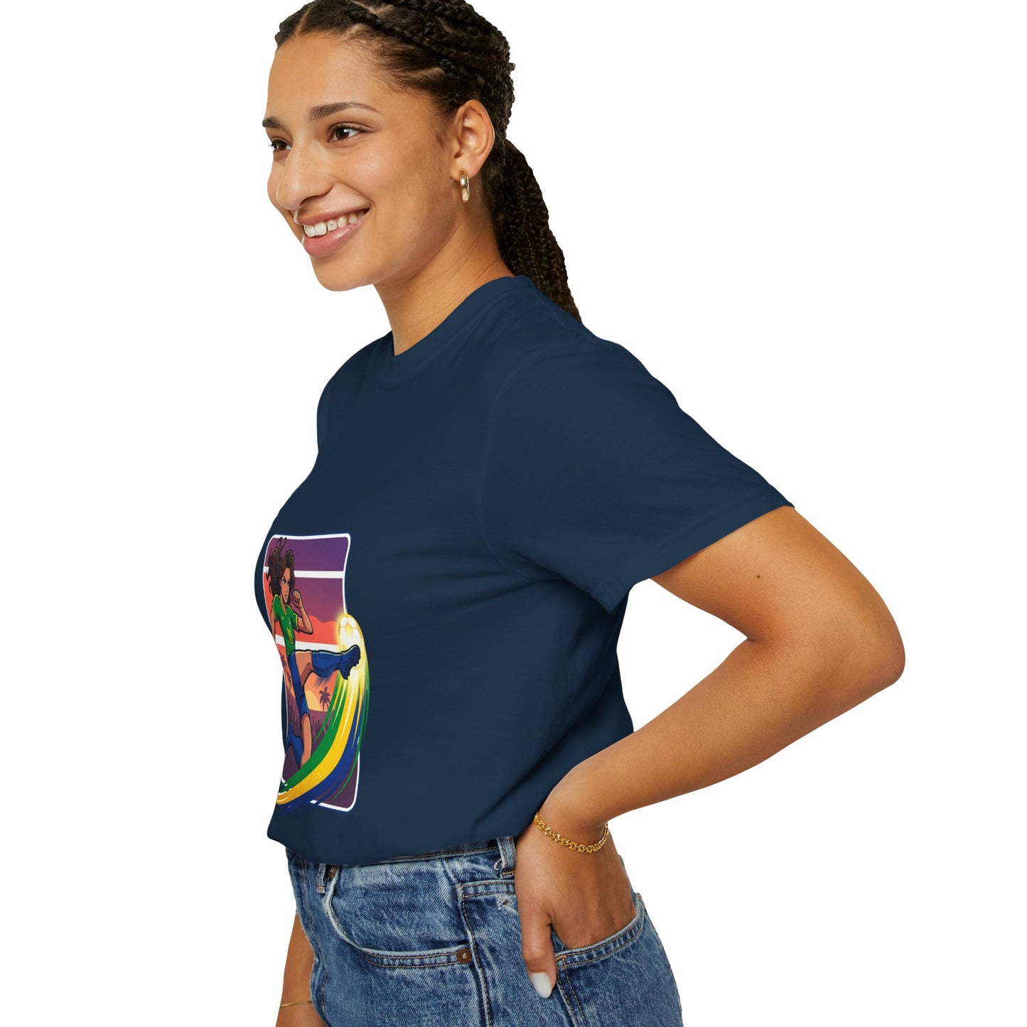 Surfing Sunset T-Shirt — Girl Surfer Rainbow Wave Graphic Tee