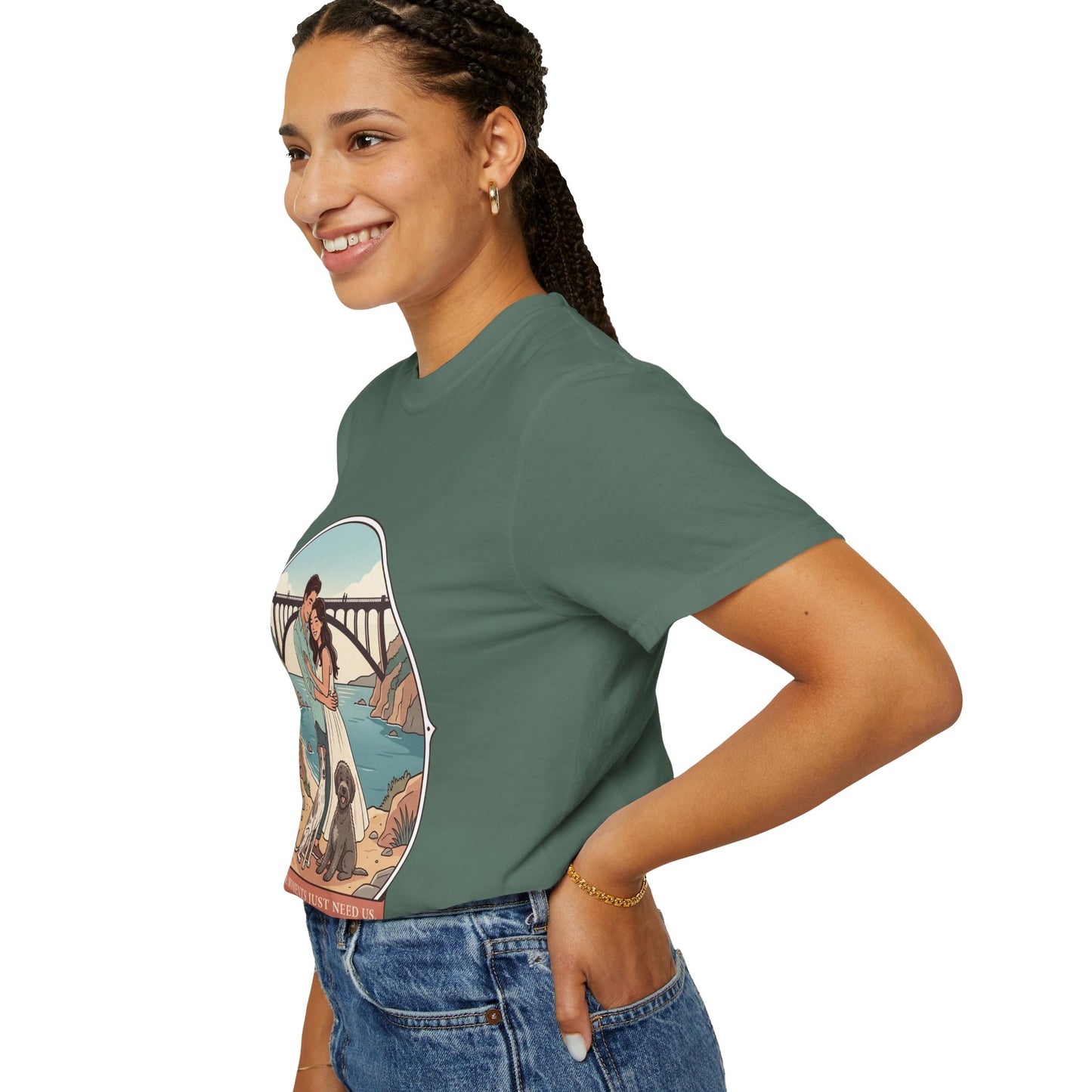 T-Shirt — Romantic Coastal Couples Tee “Some Moments Are Forever” with Dogs