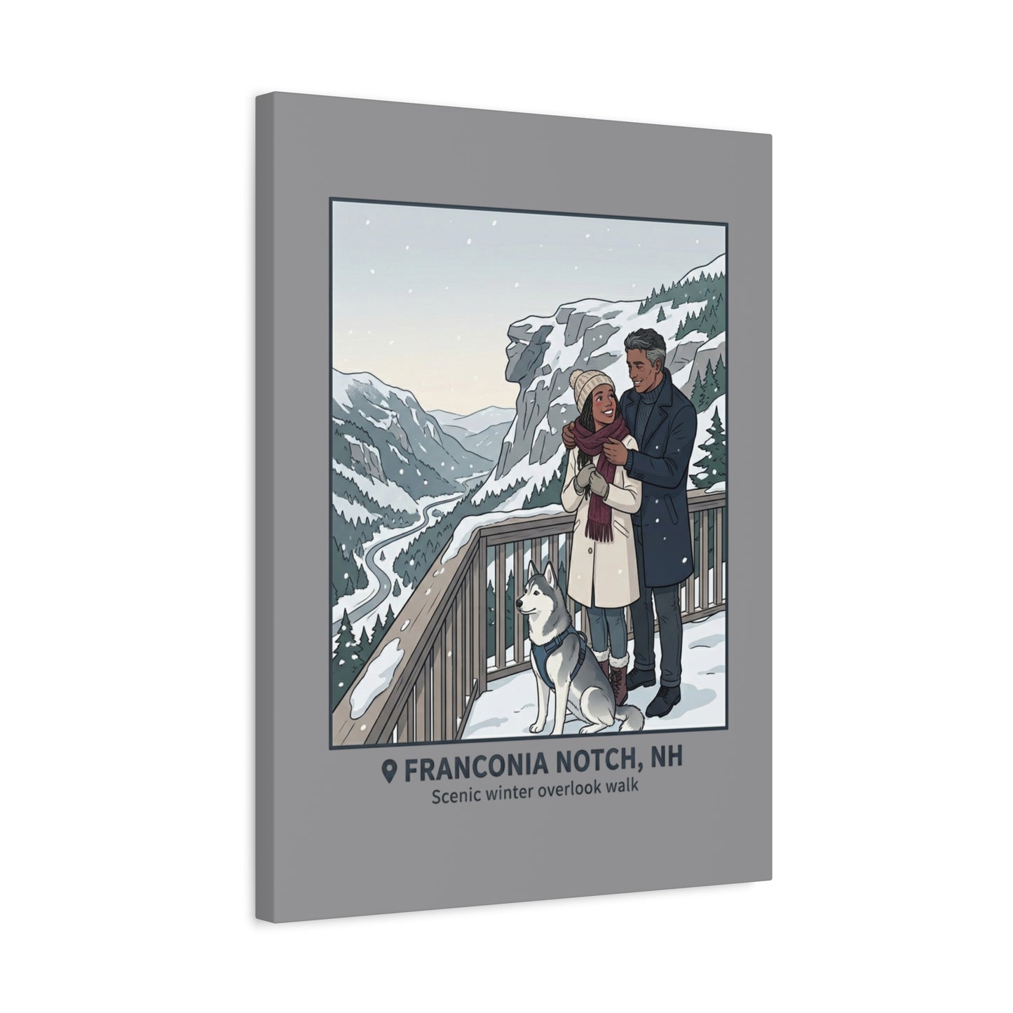 Franconia Notch Winter Couple Canvas Wall Art — Scenic New Hampshire Snowy Overlook Print