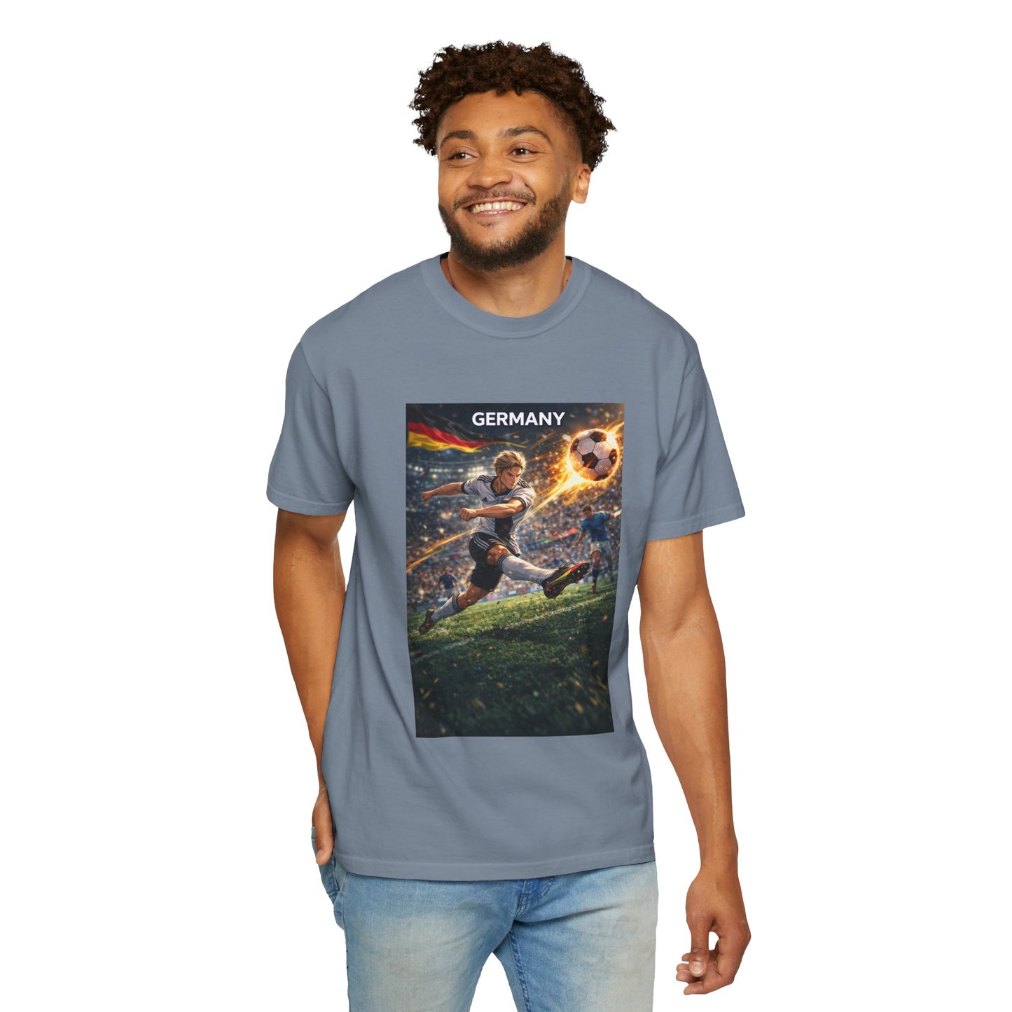 Germany Soccer Player Graphic T-Shirt — Retro Football Stadium Print