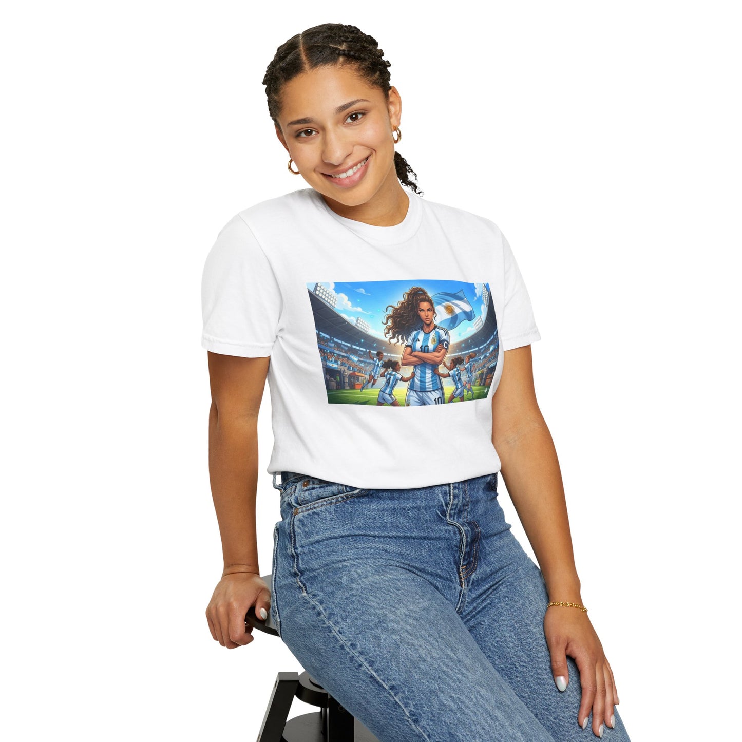 Argentina Soccer Heroine Stadium T-Shirt – Female Soccer Player Graphic Tee