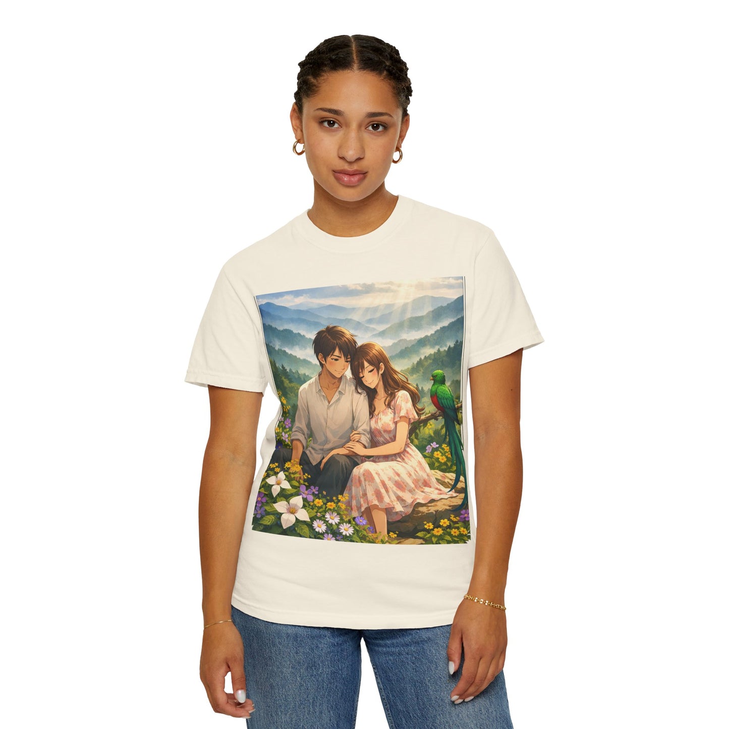Romantic Anime Couple T-Shirt — Sunset Meadow Illustration