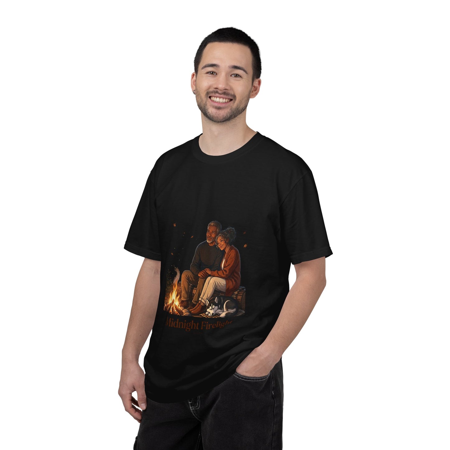 Midnight Firelight T-Shirt — Cozy Couple Campfire Graphic Tee