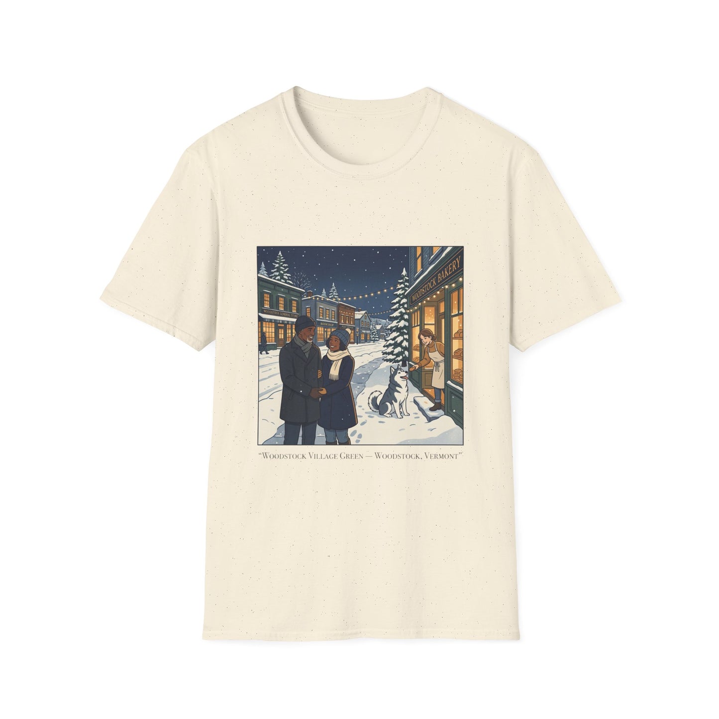 Winter String Lights Stroll T-Shirt — Cozy Holiday Street Scene Graphic Tee