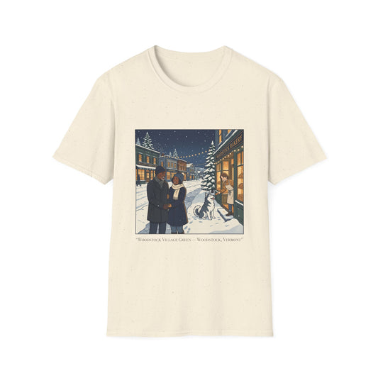 Winter String Lights Stroll T-Shirt — Cozy Holiday Street Scene Graphic Tee