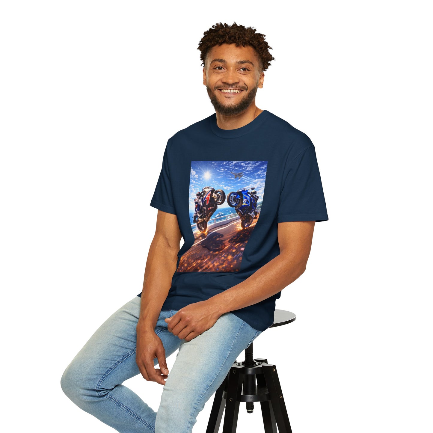 Stunt Riders Motorcycle T-Shirt — Two Bike Wheelie Racing Graphic Tee