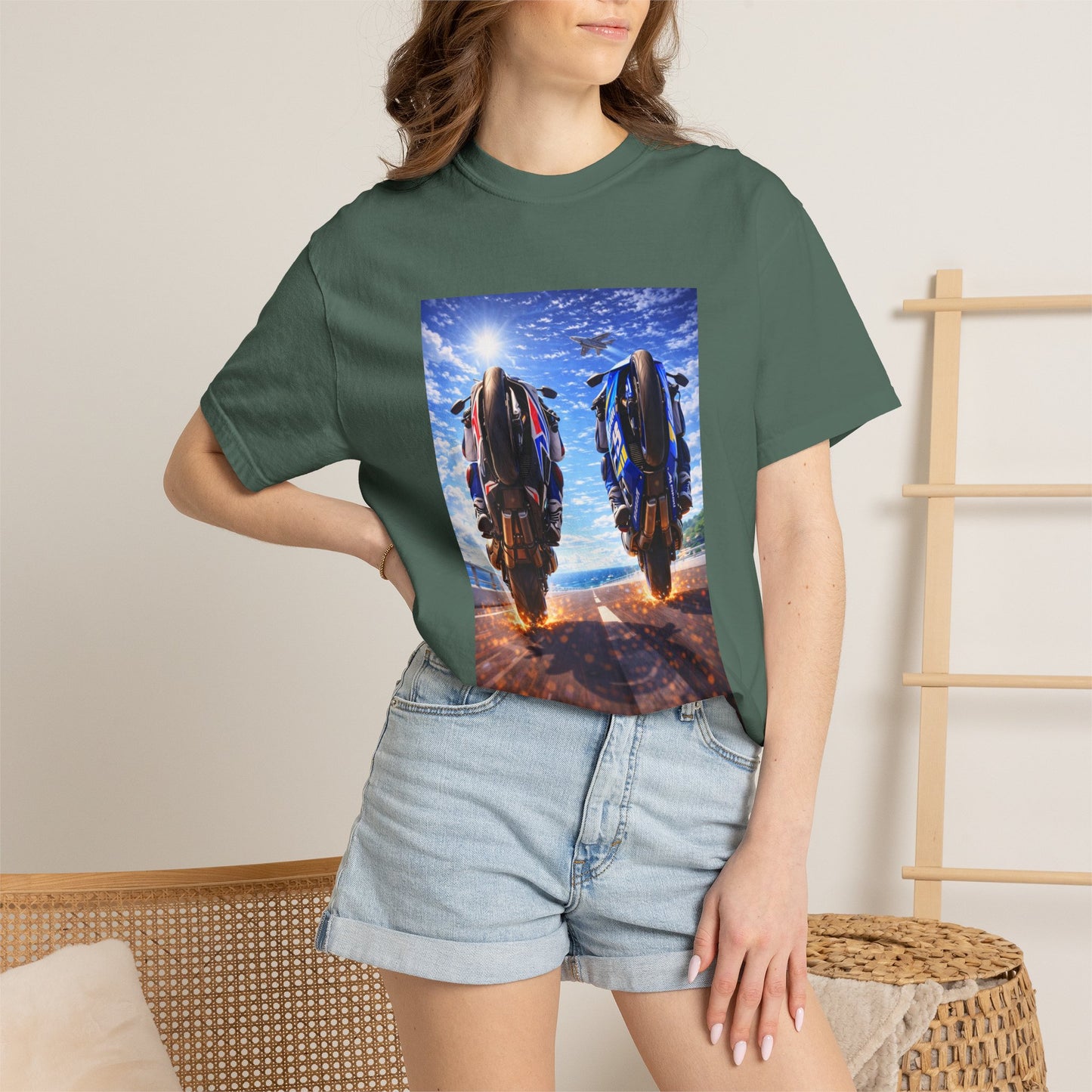 Motorcycle Sunset T-Shirt — Two Bikes Riding Into the Horizon