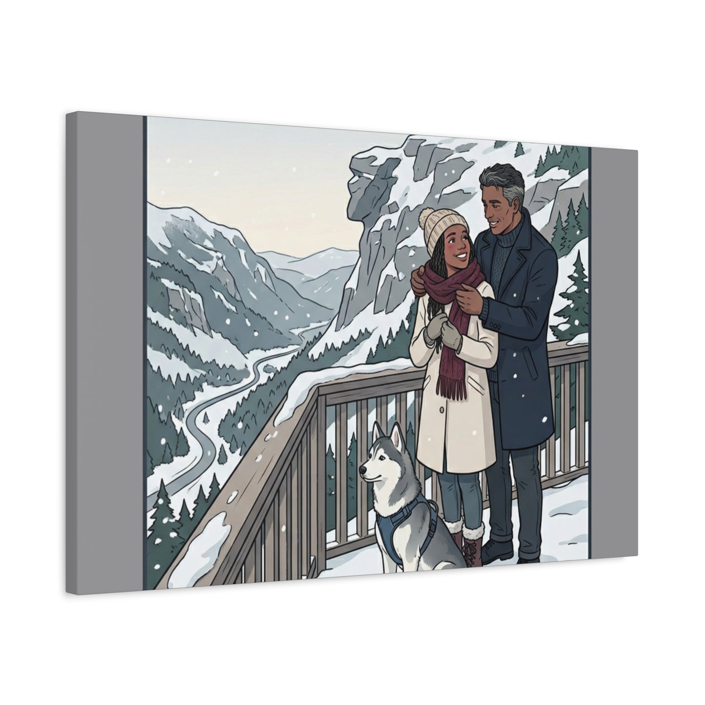 Franconia Notch Winter Couple Canvas Wall Art — Scenic New Hampshire Snowy Overlook Print
