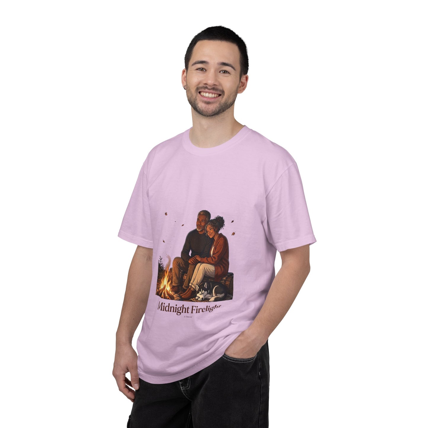 Midnight Firelight T-Shirt — Cozy Couple Campfire Graphic Tee