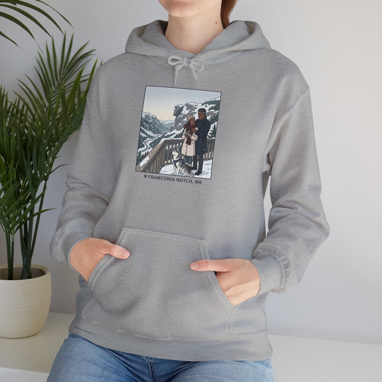 Winter Couple Photo Hoodie — Vintage Alps Travel Graphic Sweatshirt