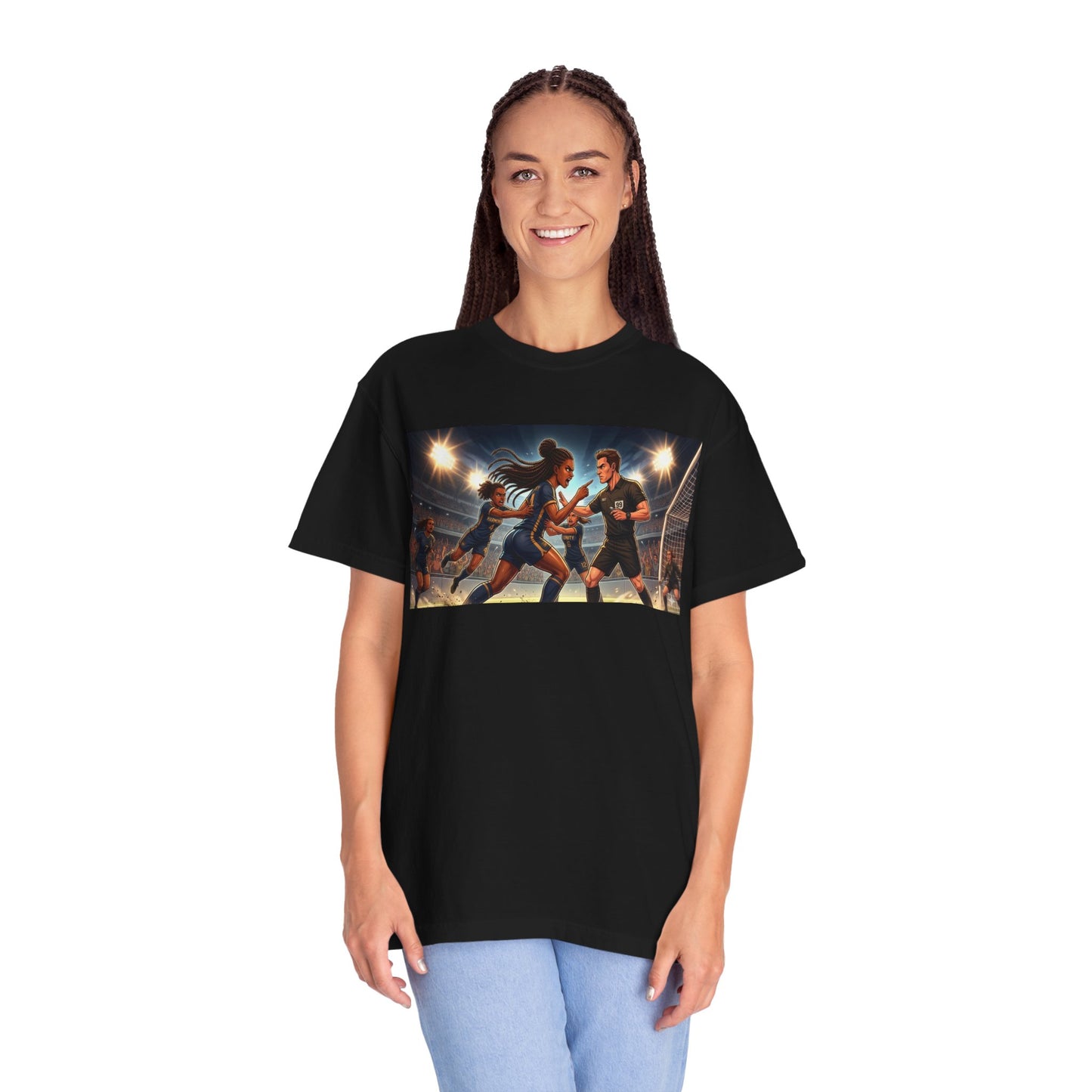 Soccer Night Match T-Shirt — Dynamic Players Under Stadium Lights