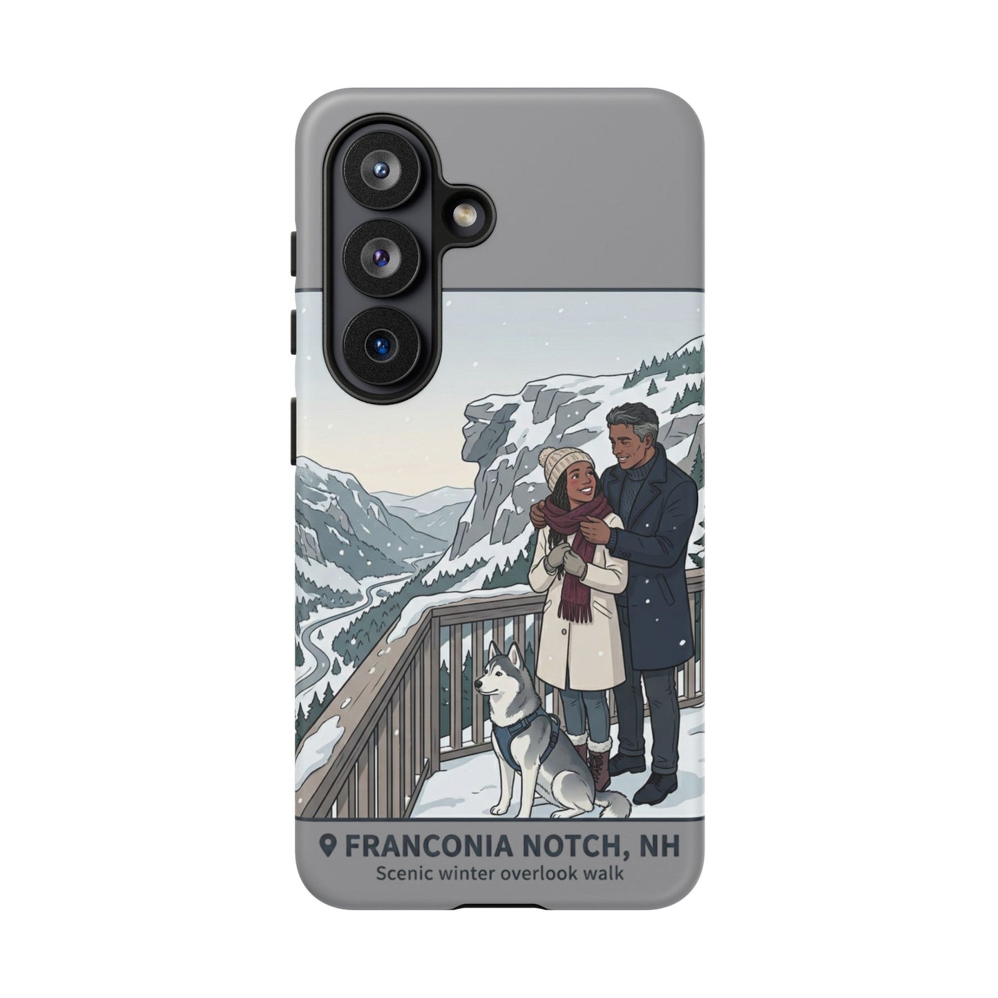 Winter Scenic Phone Case — Franconia Notch NH Couples & Husky Design