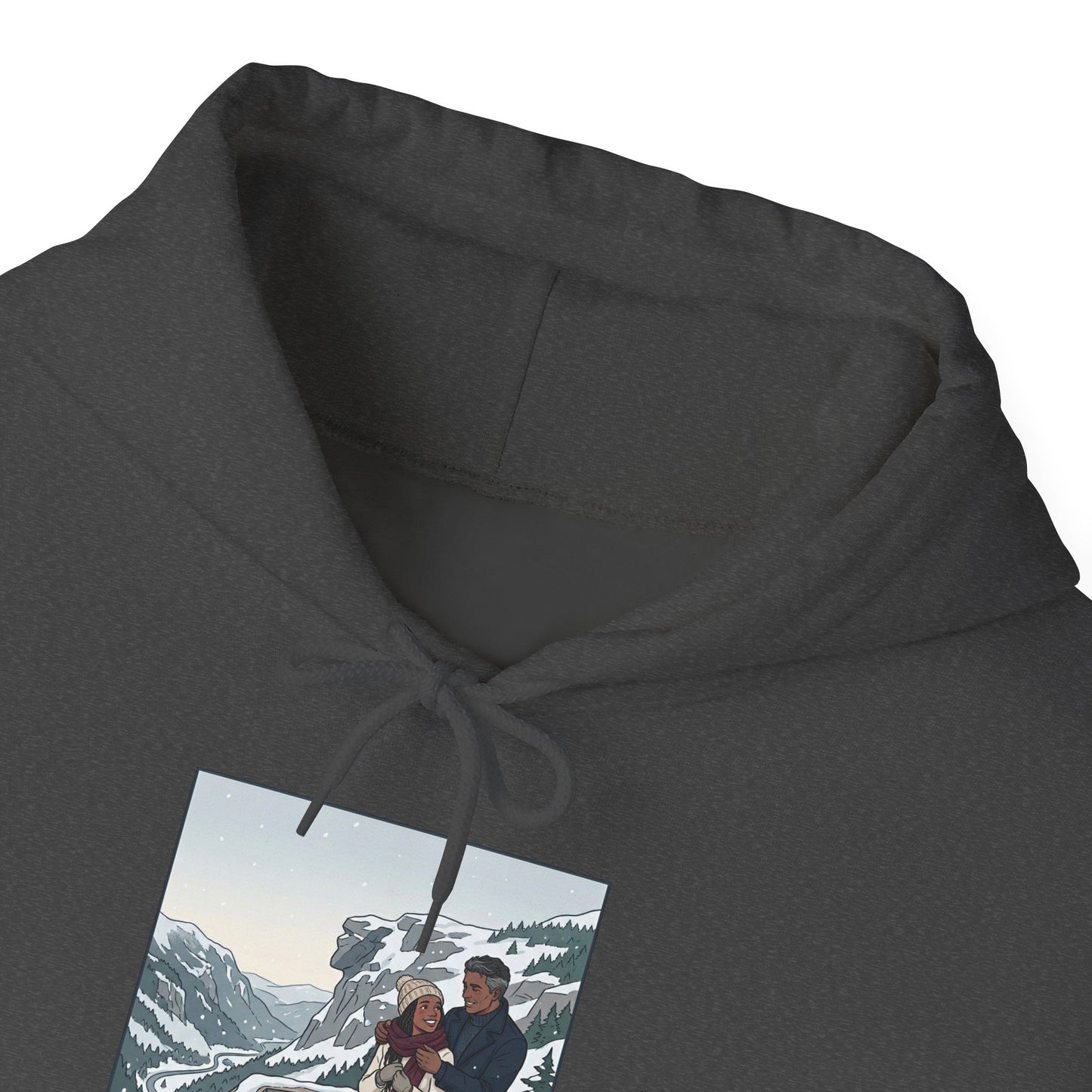 Winter Couple Photo Hoodie — Vintage Alps Travel Graphic Sweatshirt