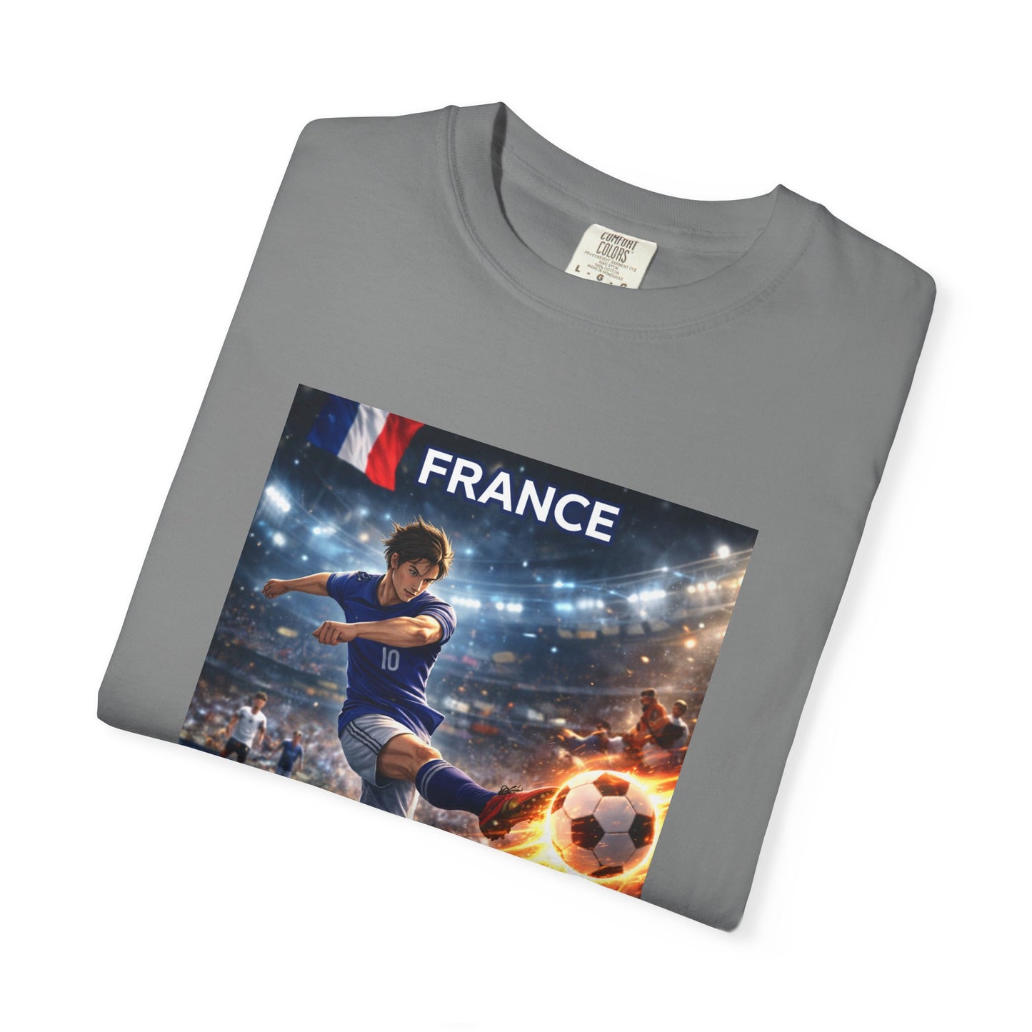 France Soccer Player Graphic T-Shirt — Football Kick Stadium Design