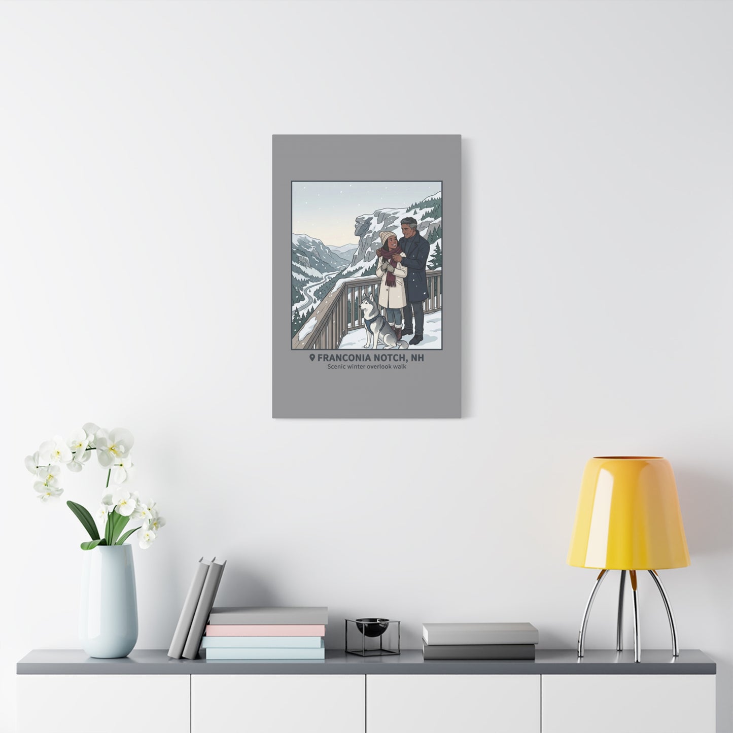Franconia Notch Winter Couple Canvas Wall Art — Scenic New Hampshire Snowy Overlook Print