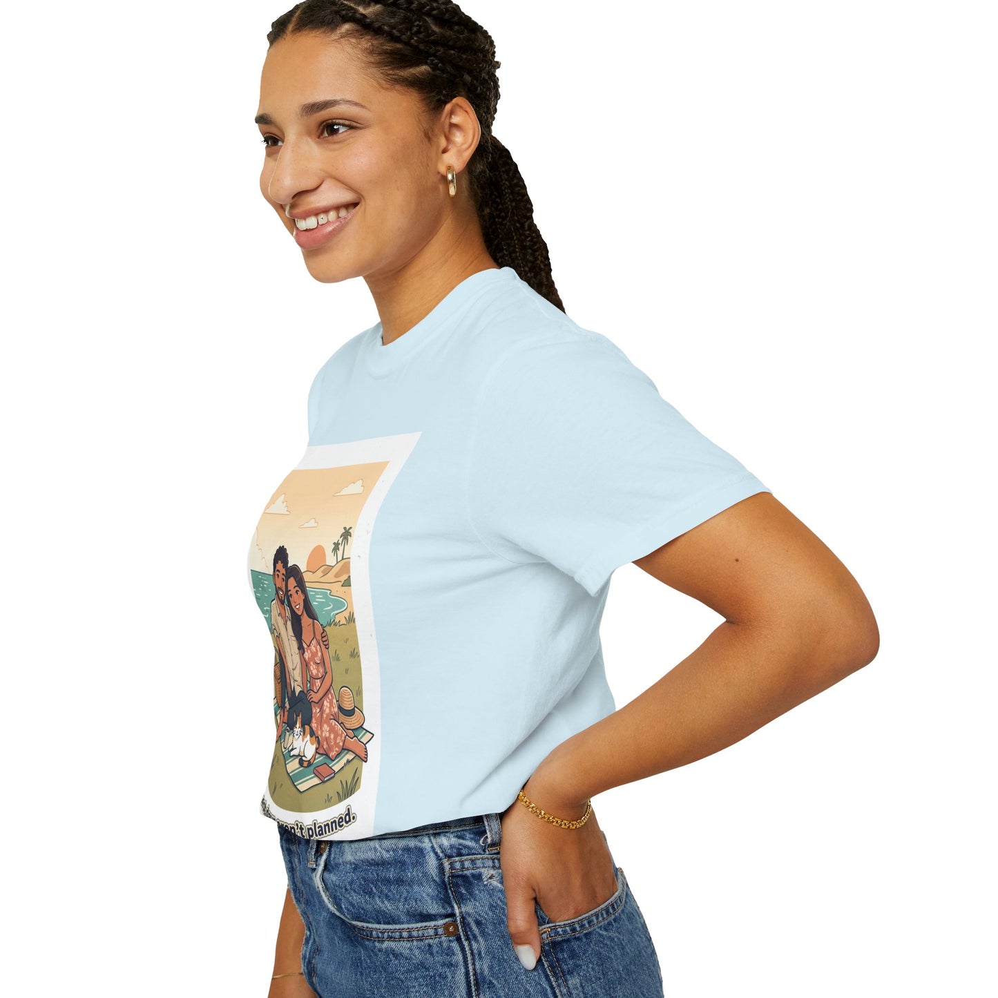 Beach Picnic Couple T‑Shirt — “The best days aren’t planned.” Relaxed Vacation Tee