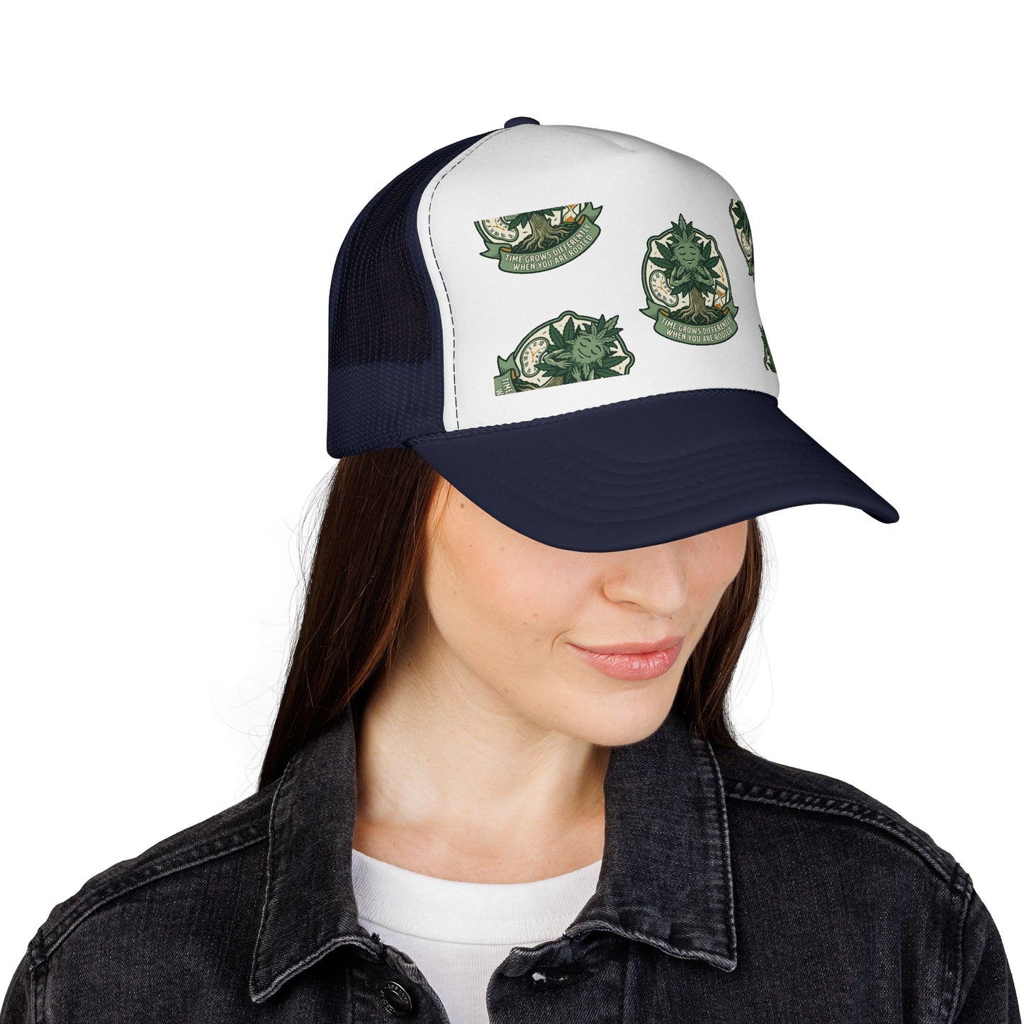 Trucker Cap — Green Botanical Crest Pattern
