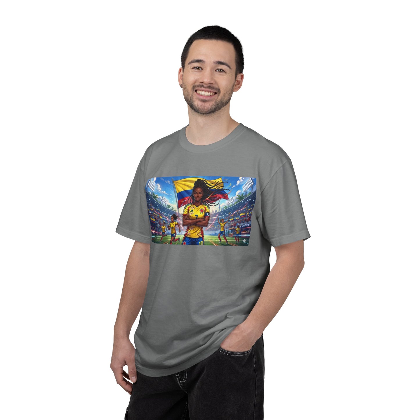 Soccer Champion Graphic T-Shirt — Woman Goalkeeper Stadium Art