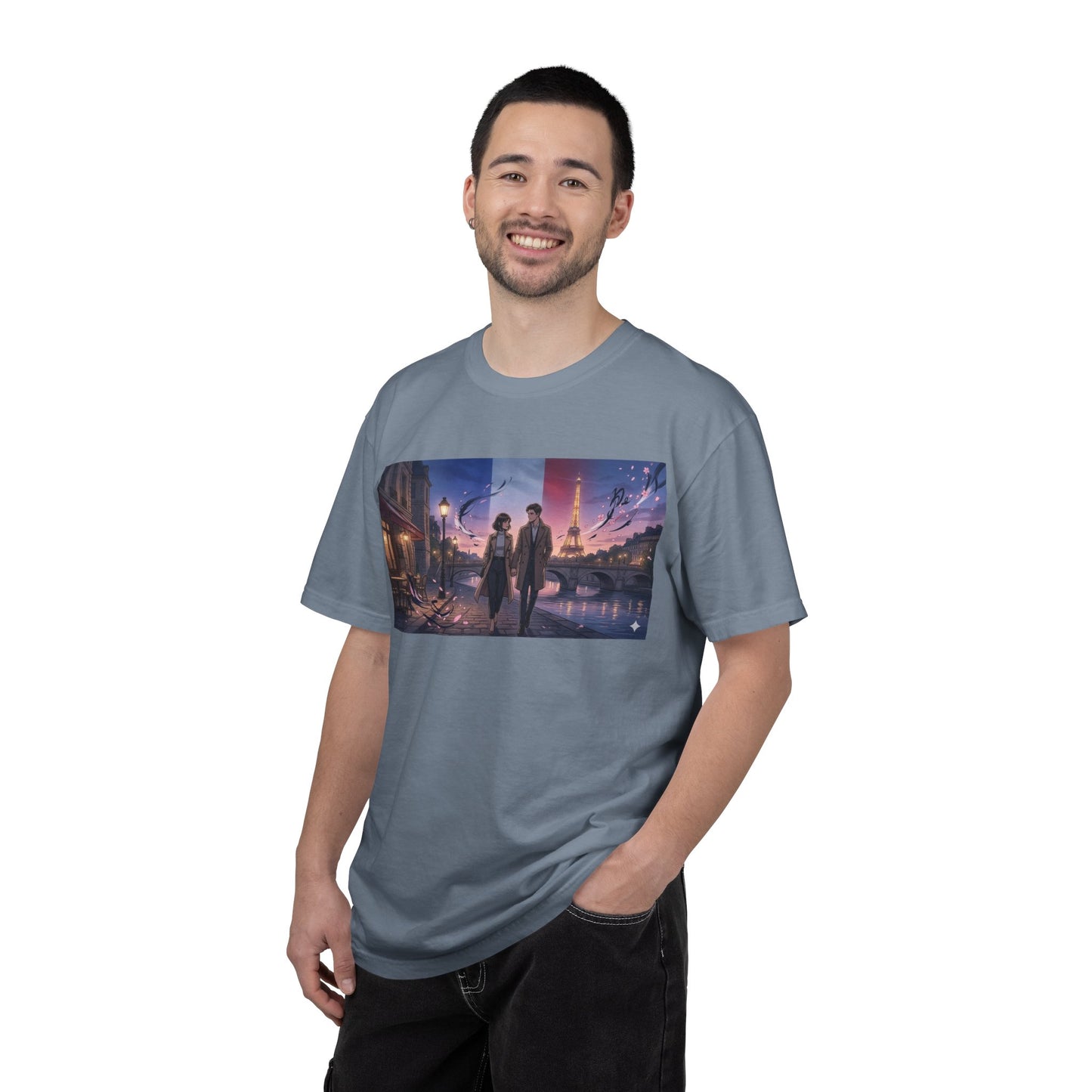 T-Shirt — Romantic City Night Stroll Illustration