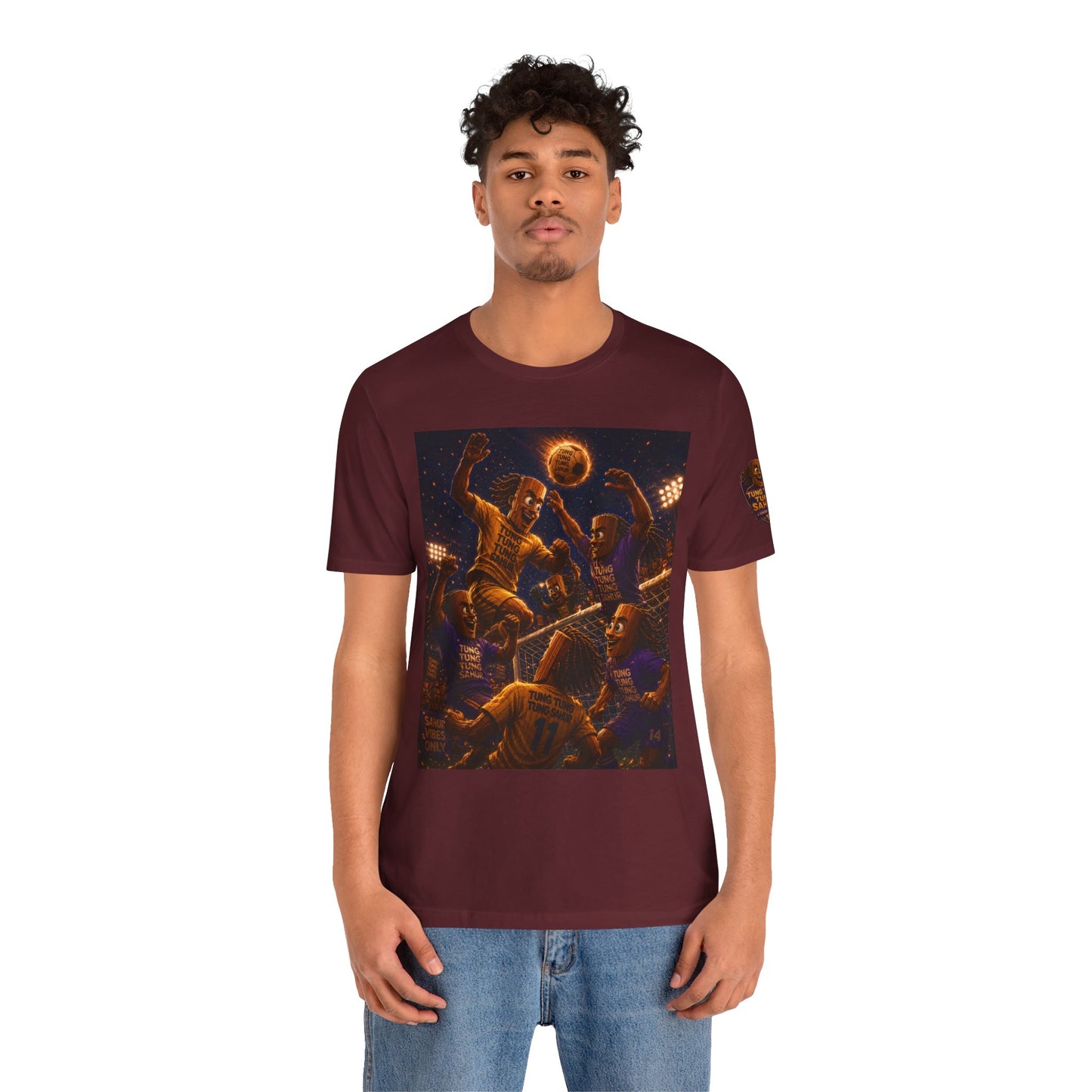 Tung Tung Tung Sahur Header Goal Soccer Action Graphic Tee — Team Court Night Design