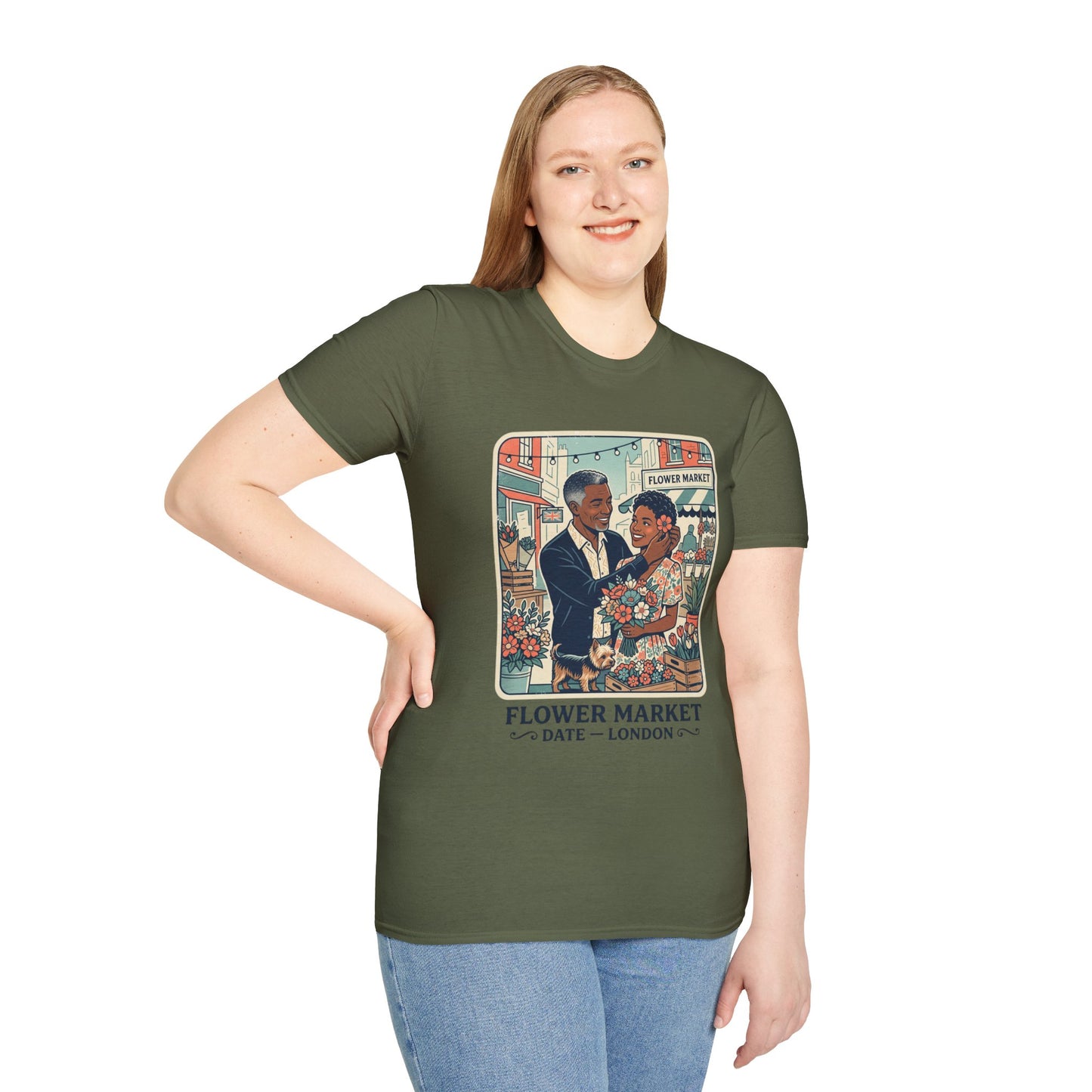 Flower Market Date — London T-Shirt — Retro Couple Floral Market Graphic Tee