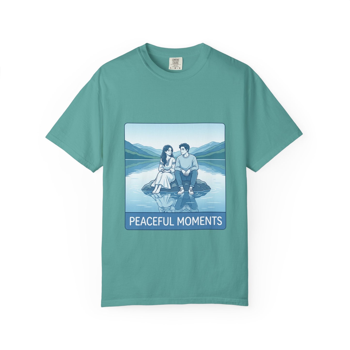 Peaceful Moments Tee — Couple Sitting by Lake Graphic T-Shirt