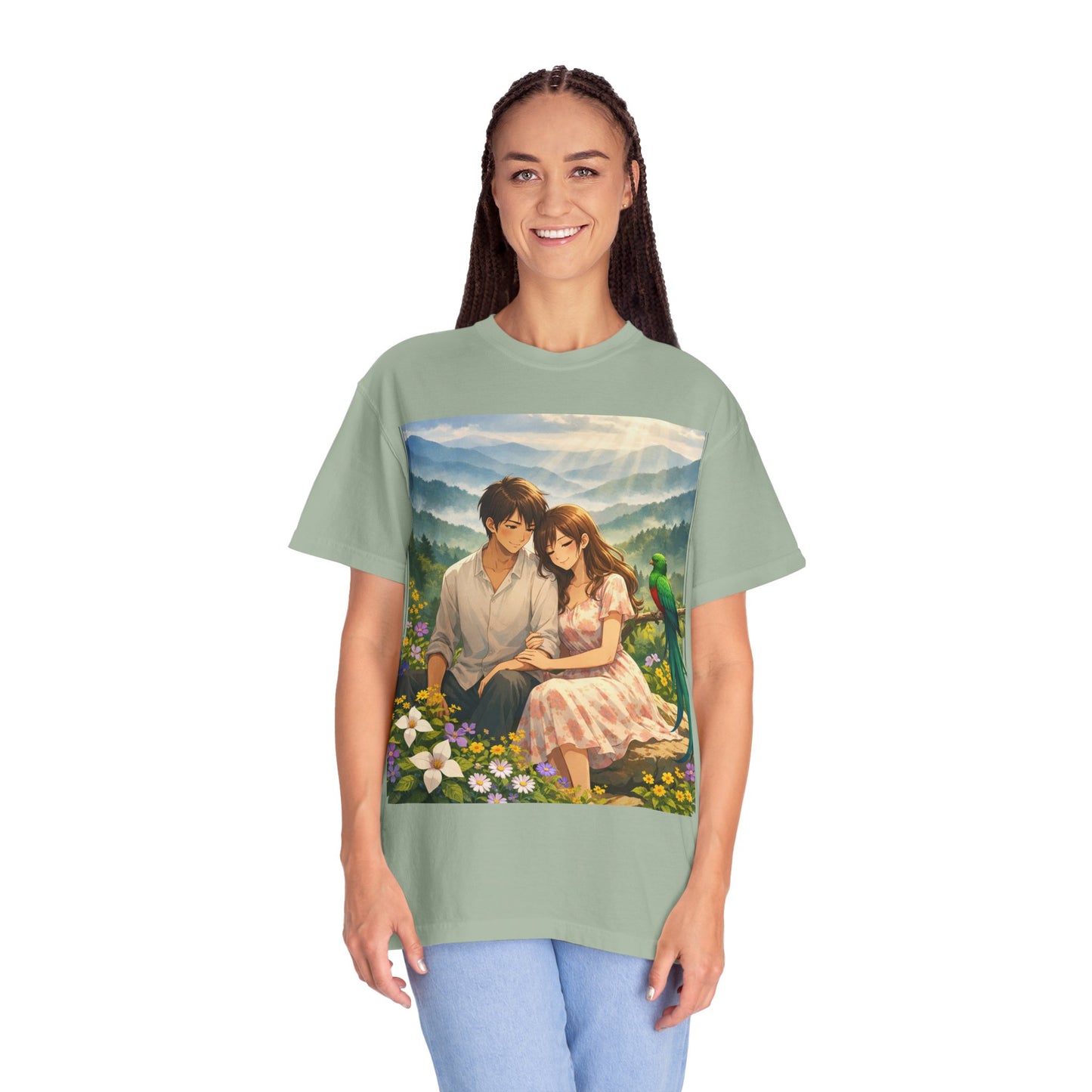 Romantic Anime Couple T-Shirt — Sunset Meadow Illustration