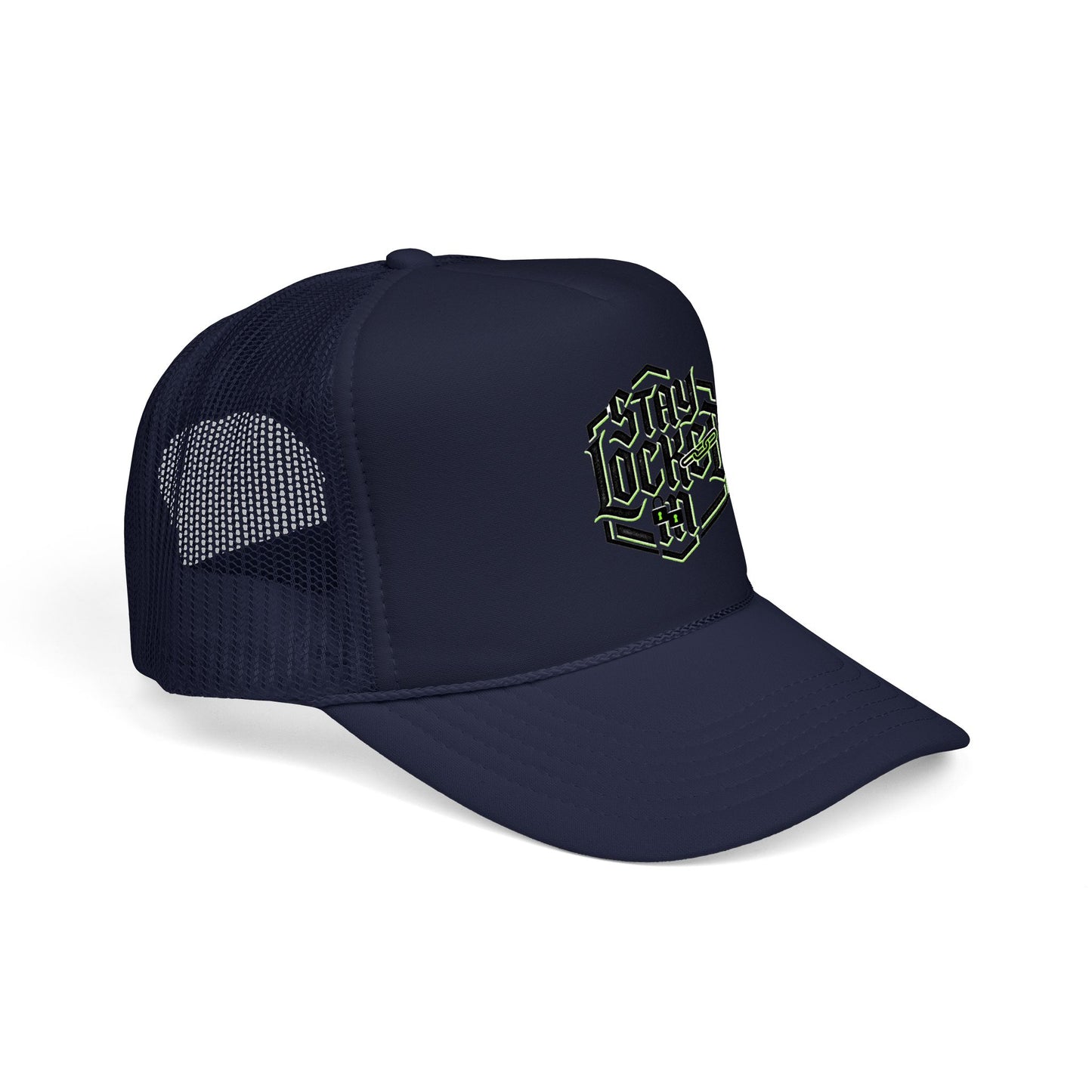 Trucker Hat – Neon 'Stay Lucked In' Embroidered Mesh Cap