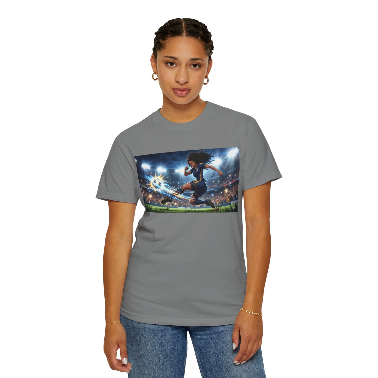 Soccer Kick Graphic T-Shirt — Energetic Stadium Football Design