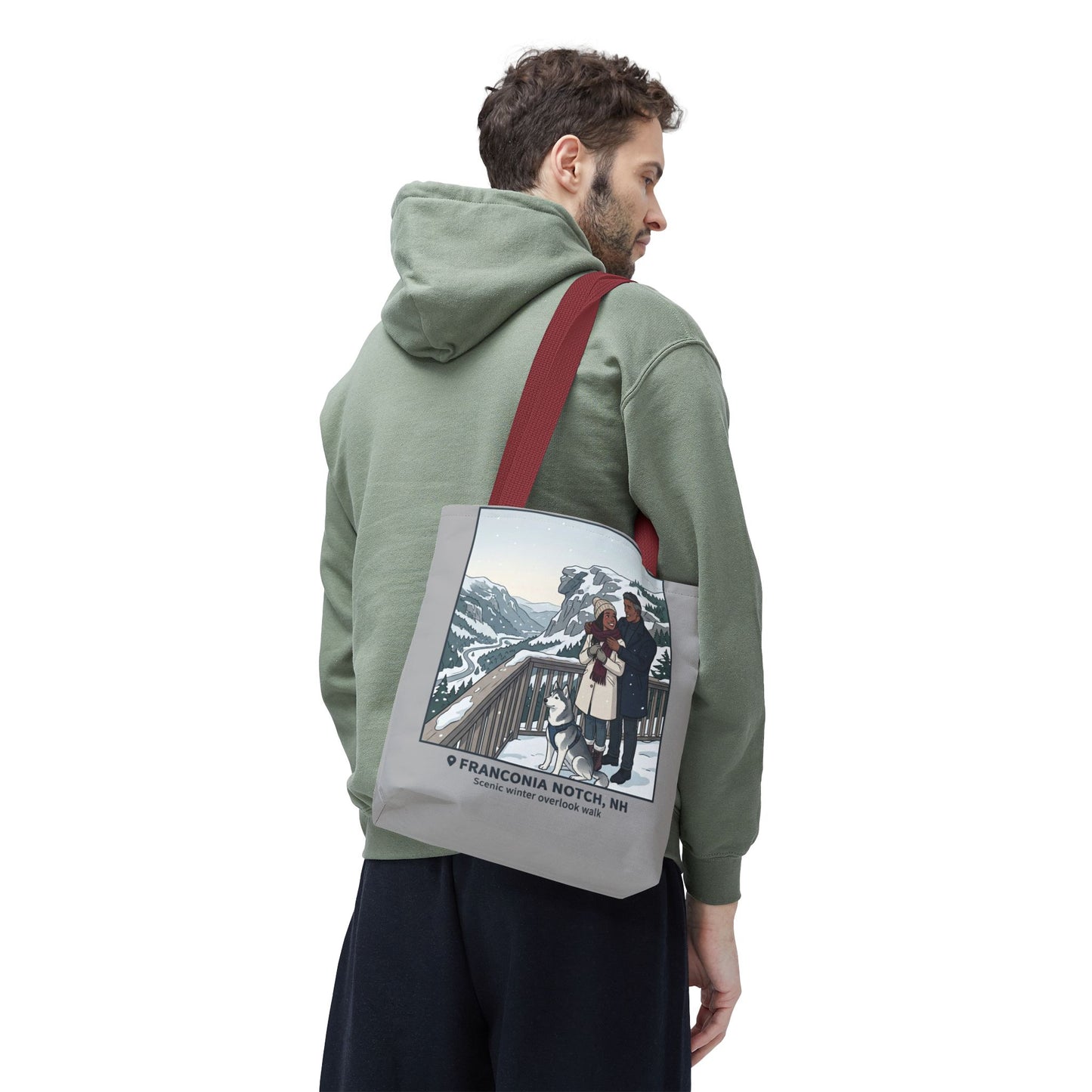 Franconia Notch Winter Couple Tote Bag — Scenic New Hampshire Snowy Overlook Tote