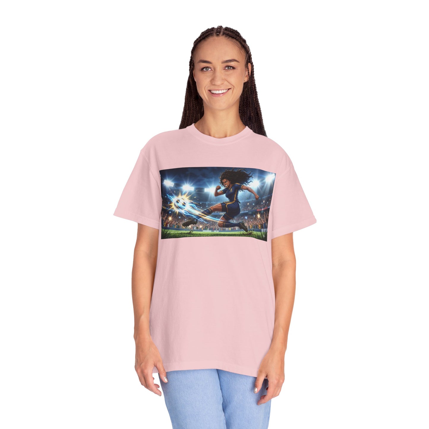 Soccer Kick Graphic T-Shirt — Energetic Stadium Football Design