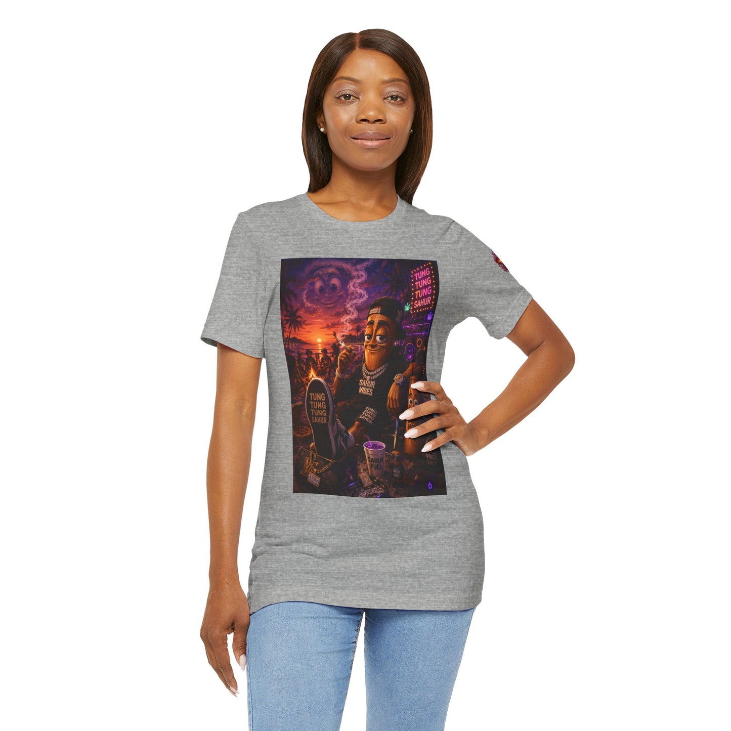 Tung Tung Tung Sahur Laid-Back Nightlife Graphic Tee — "Things Take Time" Urban Cartoon Design