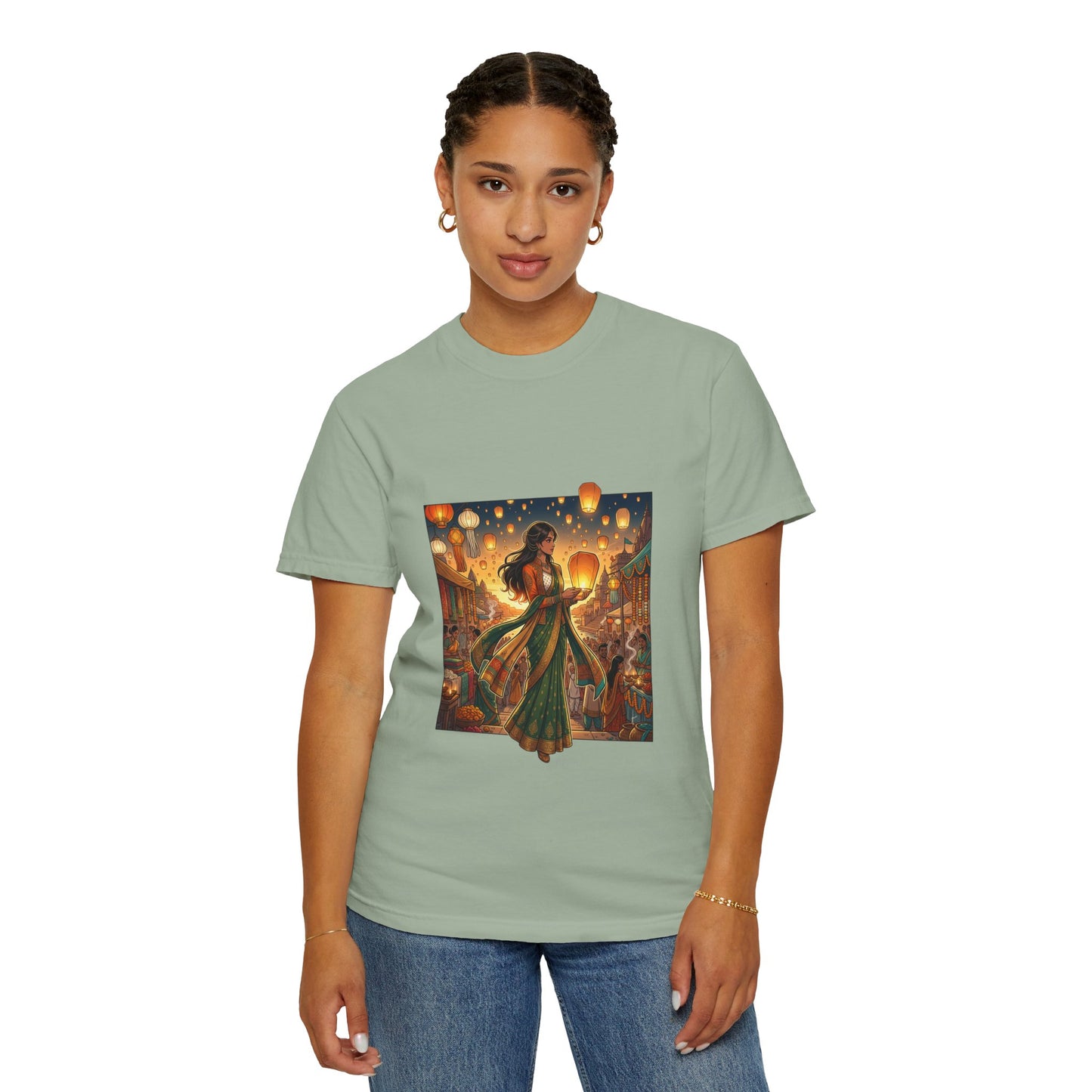 Diwali Lantern Festival T-Shirt — Indian Dancer with Floating Sky Lanterns