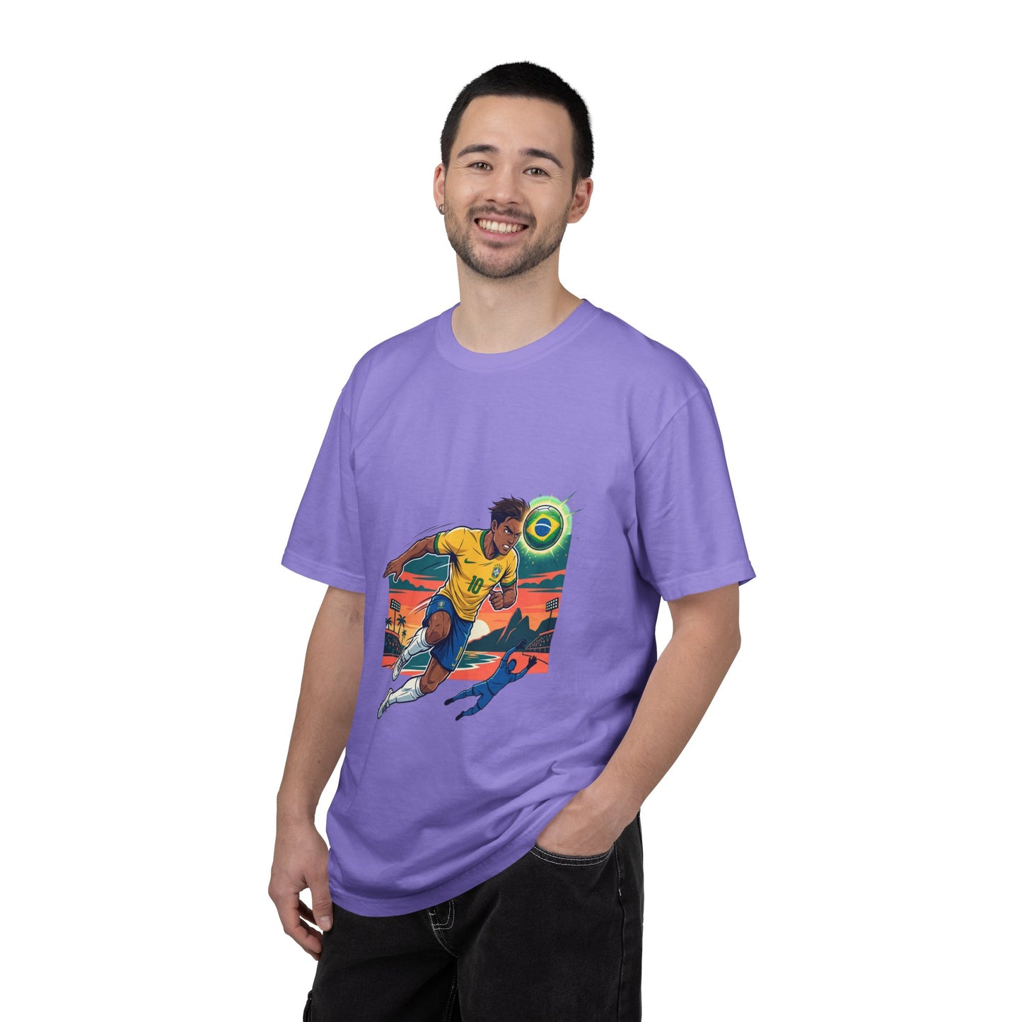 Brazil Soccer Player Graphic T-Shirt — Retro Sunset Football Tee