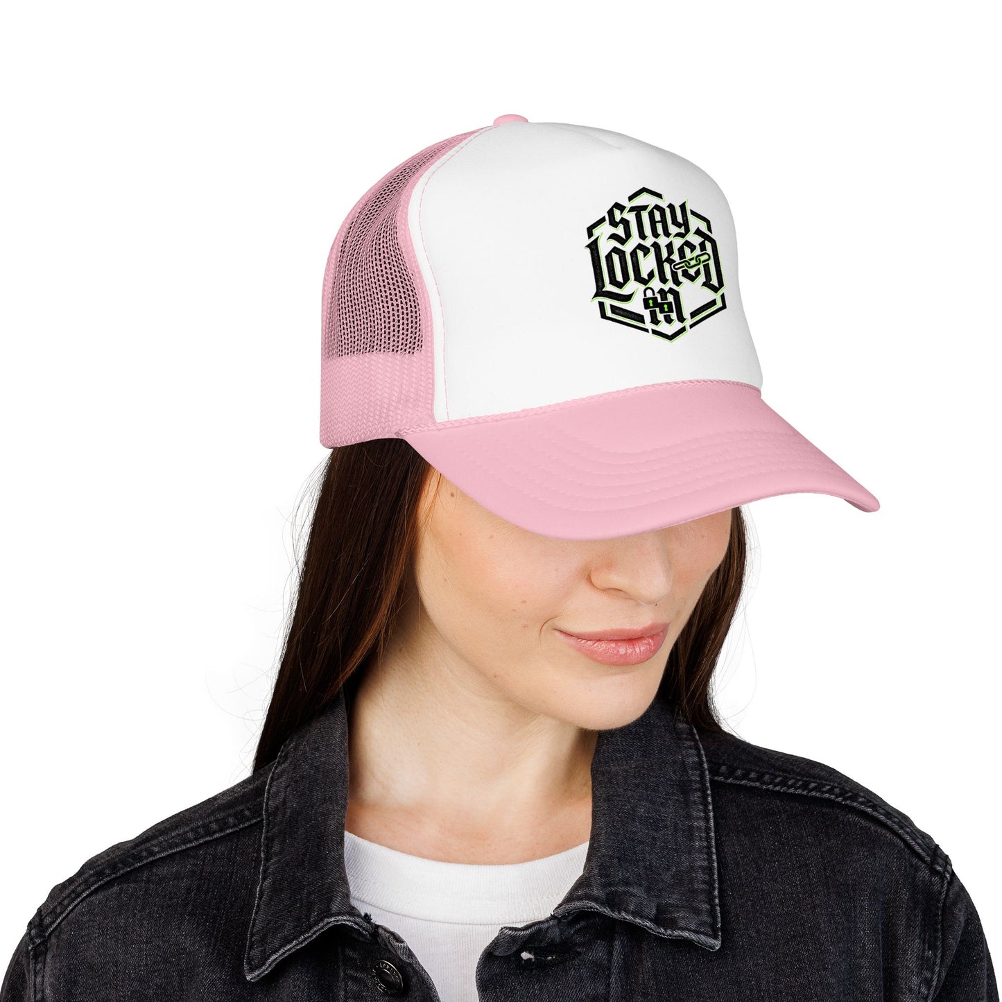 Trucker Hat – Neon 'Stay Lucked In' Embroidered Mesh Cap
