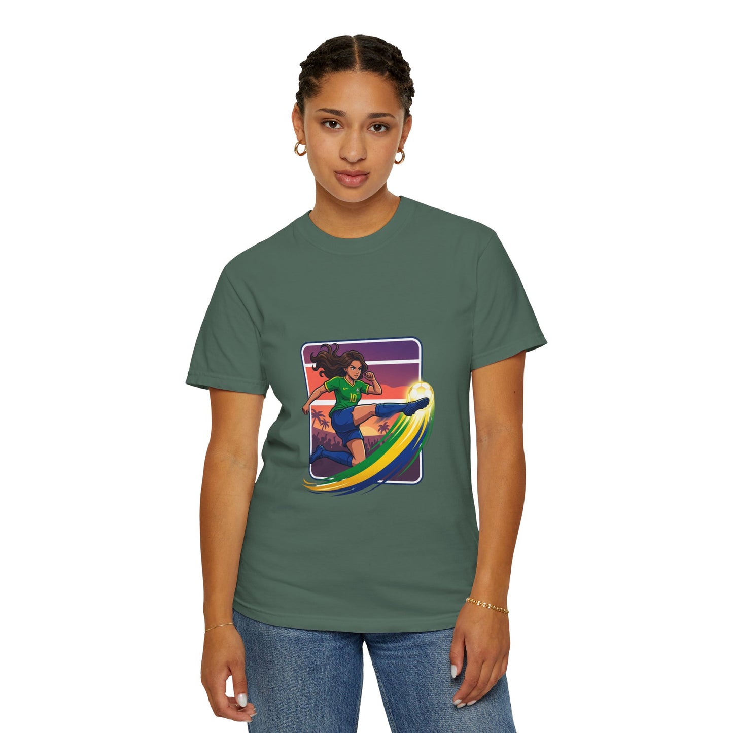 Surfing Sunset T-Shirt — Girl Surfer Rainbow Wave Graphic Tee