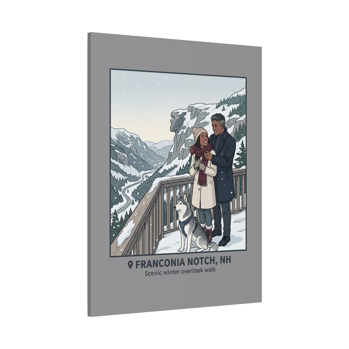 Franconia Notch Winter Couple Canvas Wall Art — Scenic New Hampshire Snowy Overlook Print