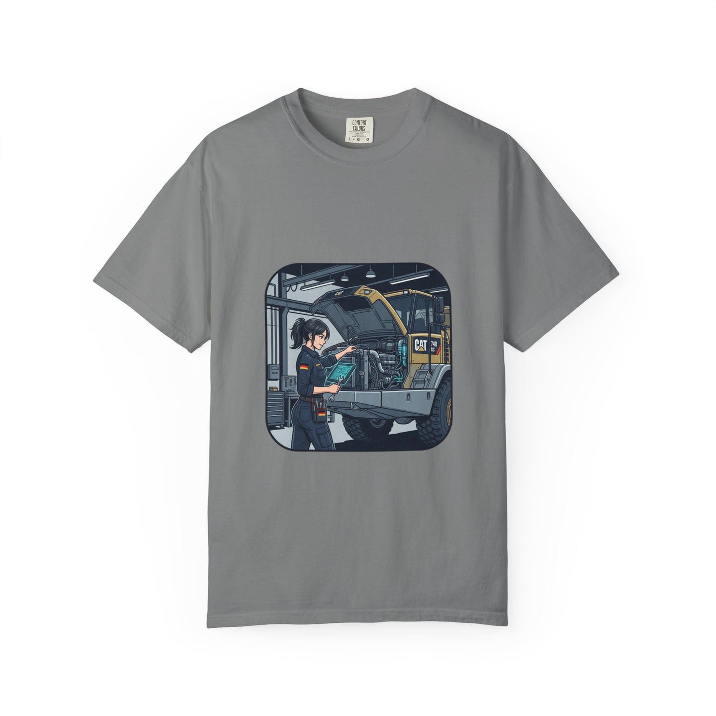 Mechanic Garage Scene T-Shirt — Vintage Truck Repair Illustration