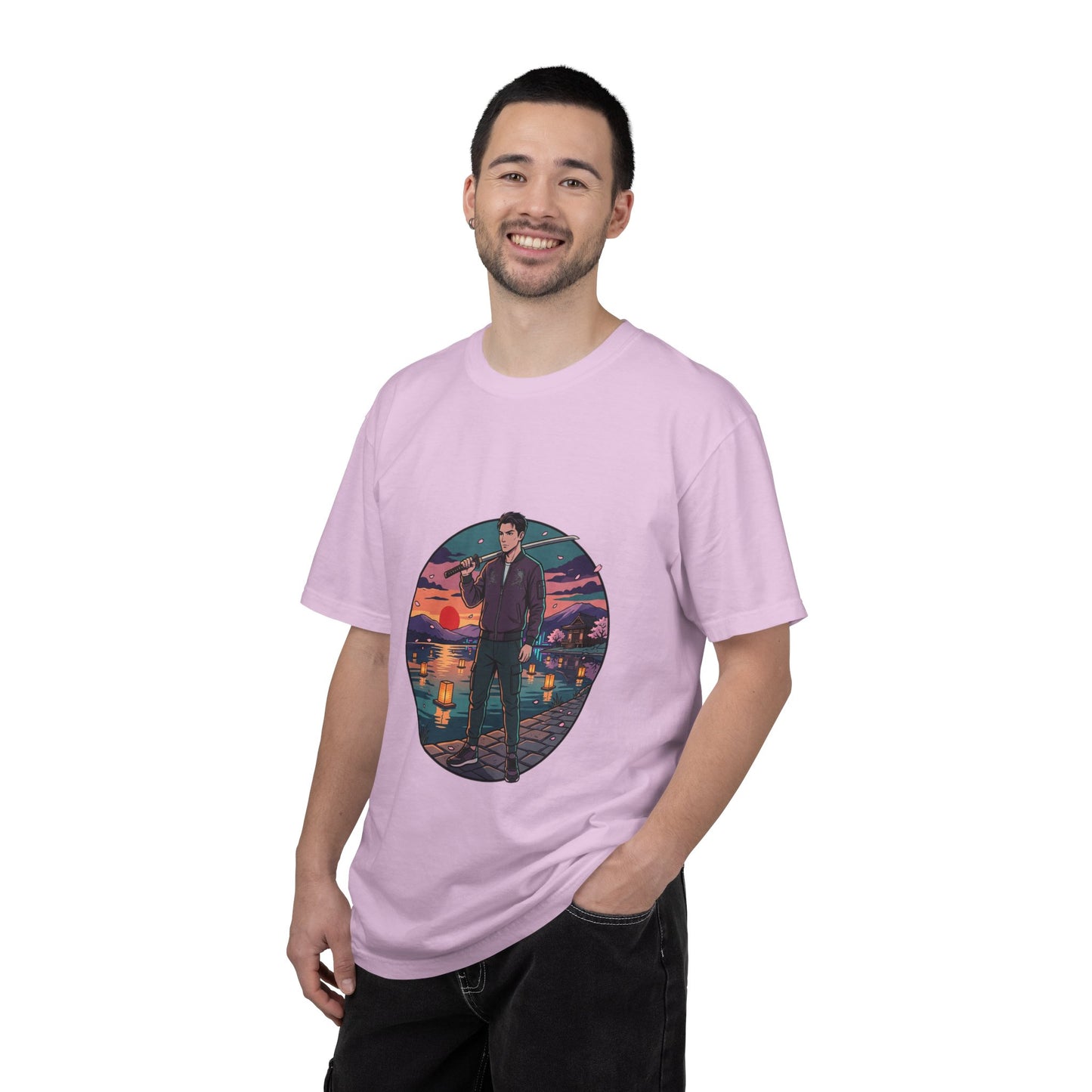 Vintage Night Harbor T-Shirt — Retro Sunset Fisherman Graphic Tee