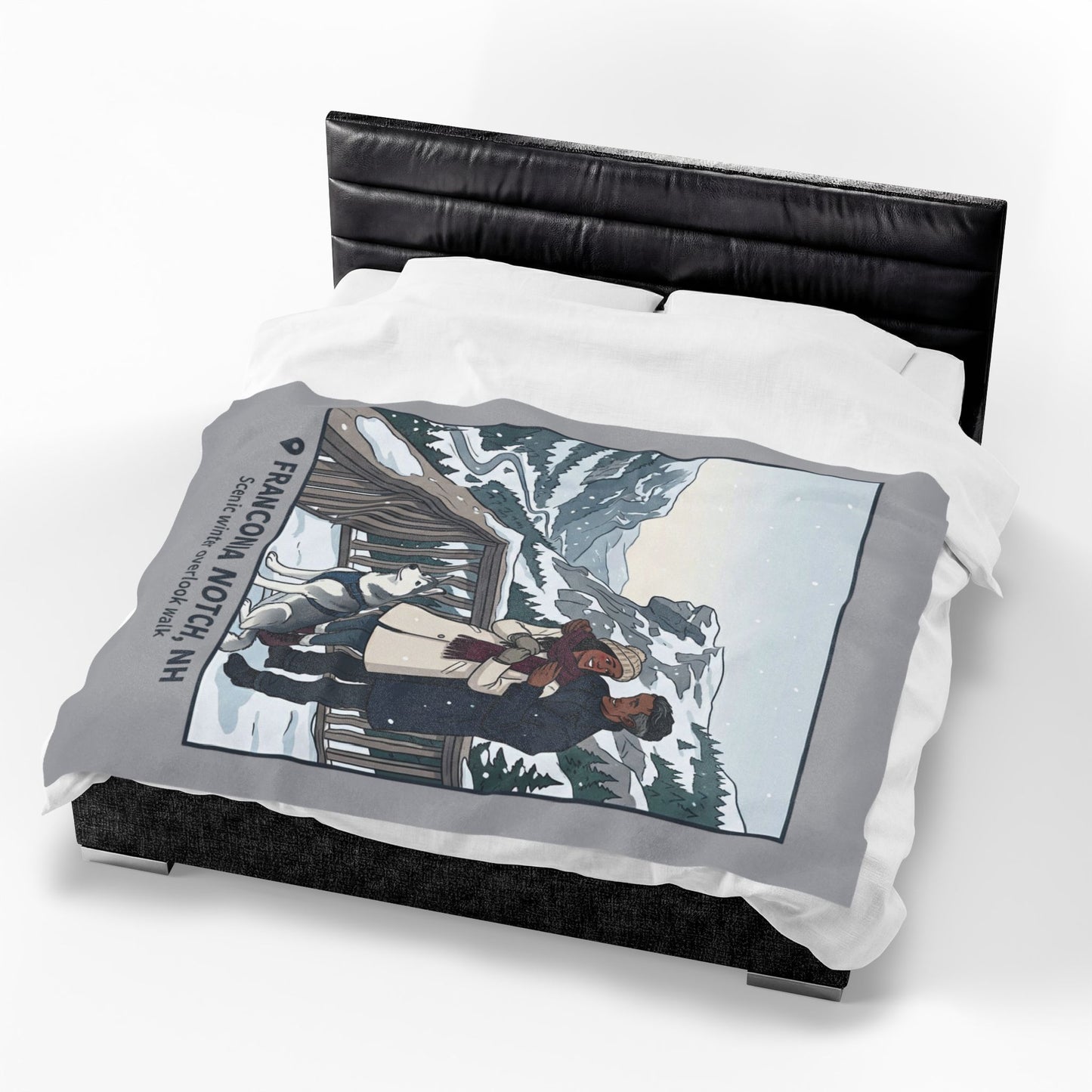 Velveteen Blanket — Franconia Notch NH Winter Scenic Throw with Couple & Husky